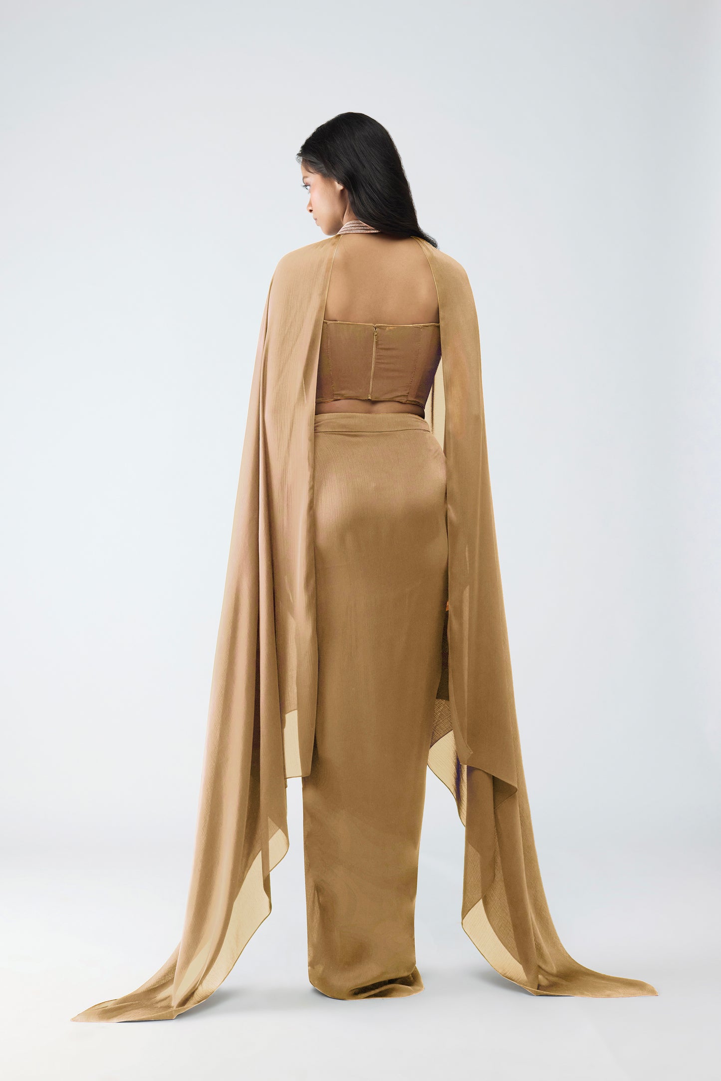 Crystalvein Bustier And Draped Skirt With Cape