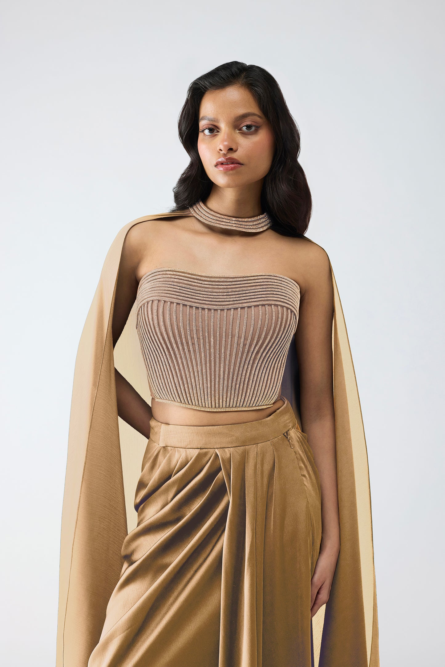 Crystalvein Bustier And Draped Skirt With Cape