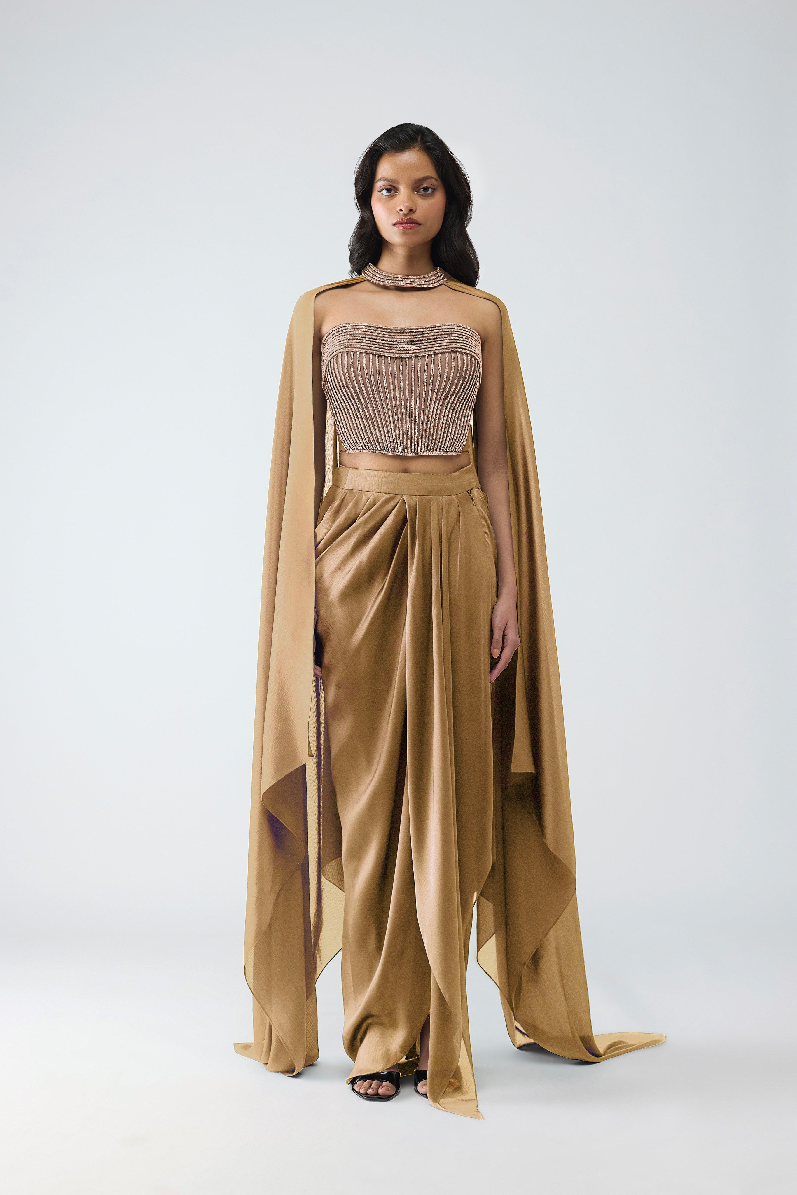 Crystalvein Bustier And Draped Skirt With Cape