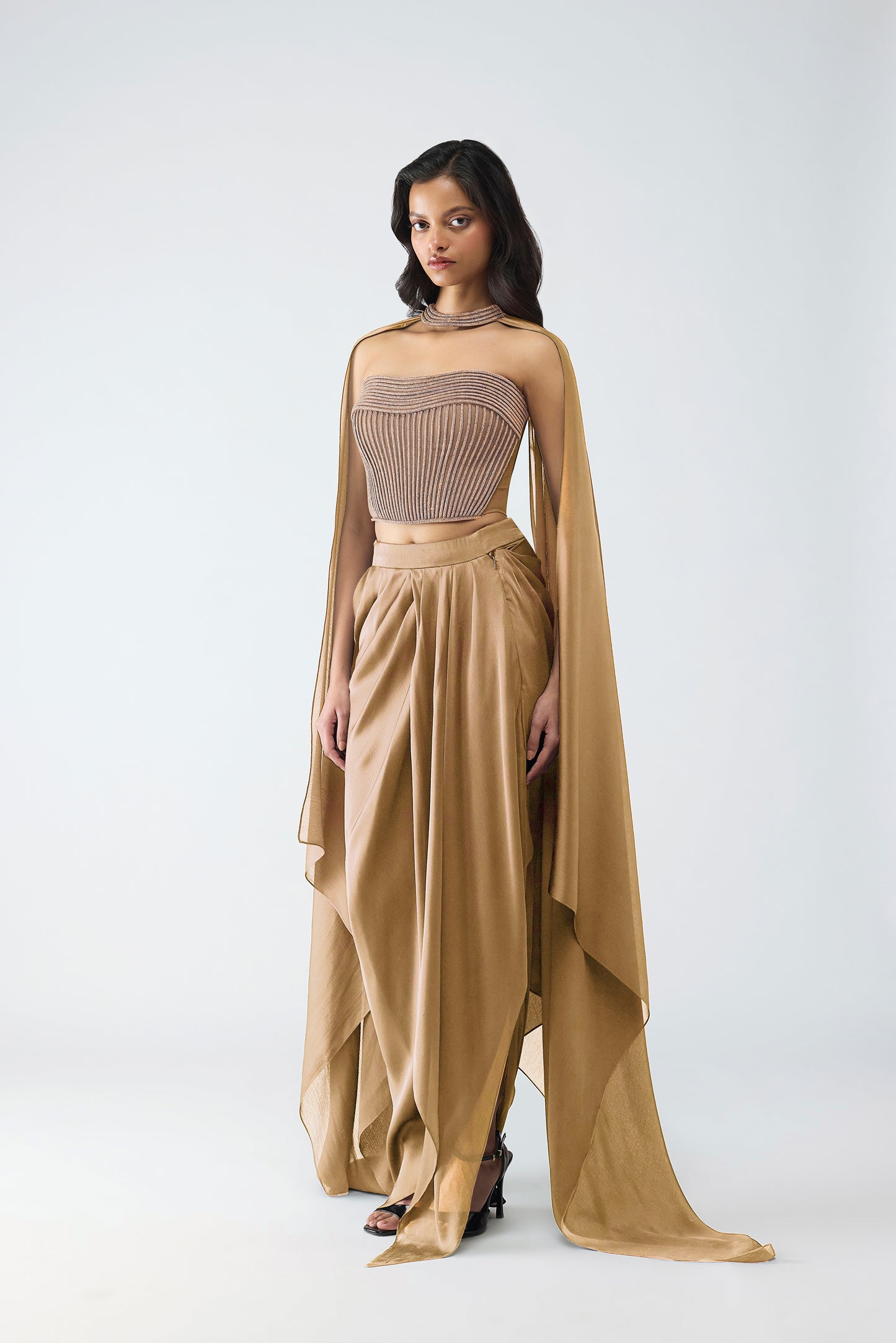 Crystalvein Bustier And Draped Skirt With Cape