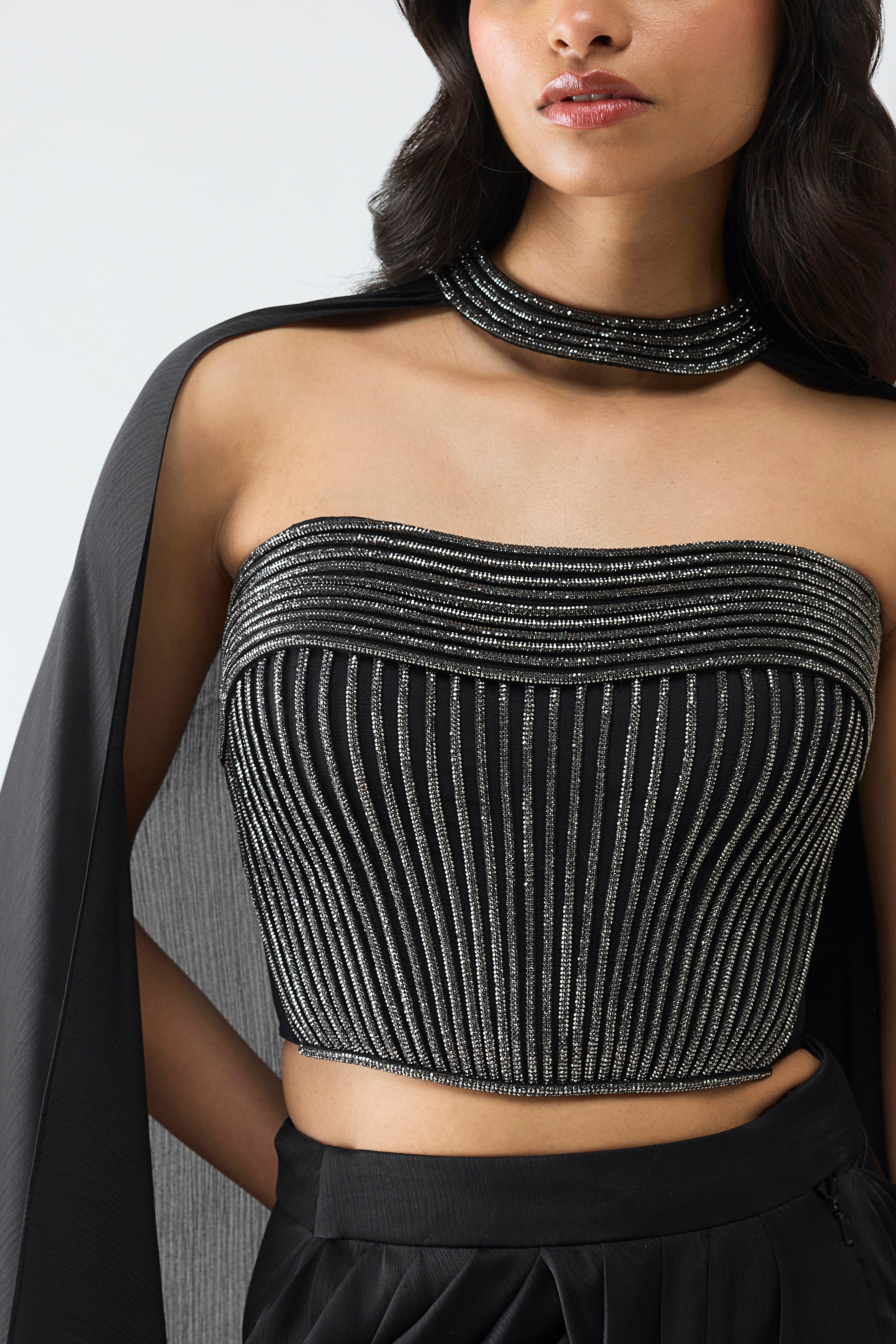 Crystalvein Bustier And Draped Skirt With Cape