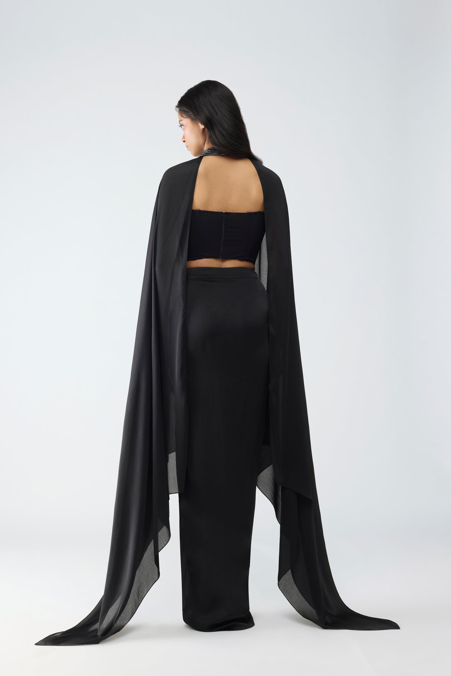 Crystalvein Bustier And Draped Skirt With Cape