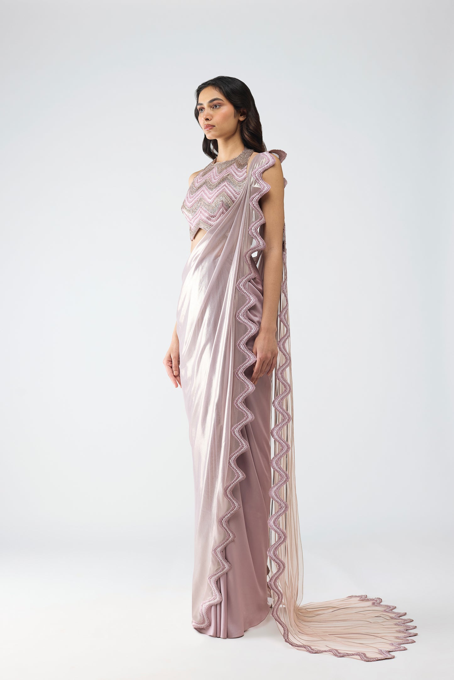 Metallic Scale Halter And Draped Saree