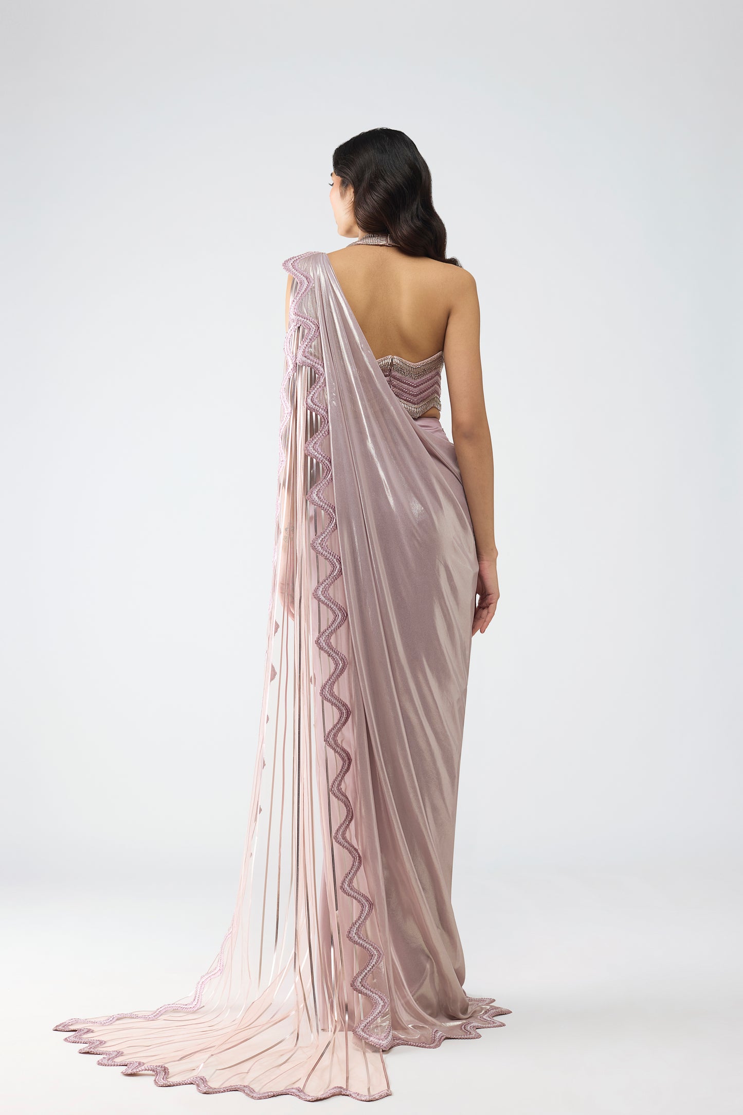 Metallic Scale Halter And Draped Saree