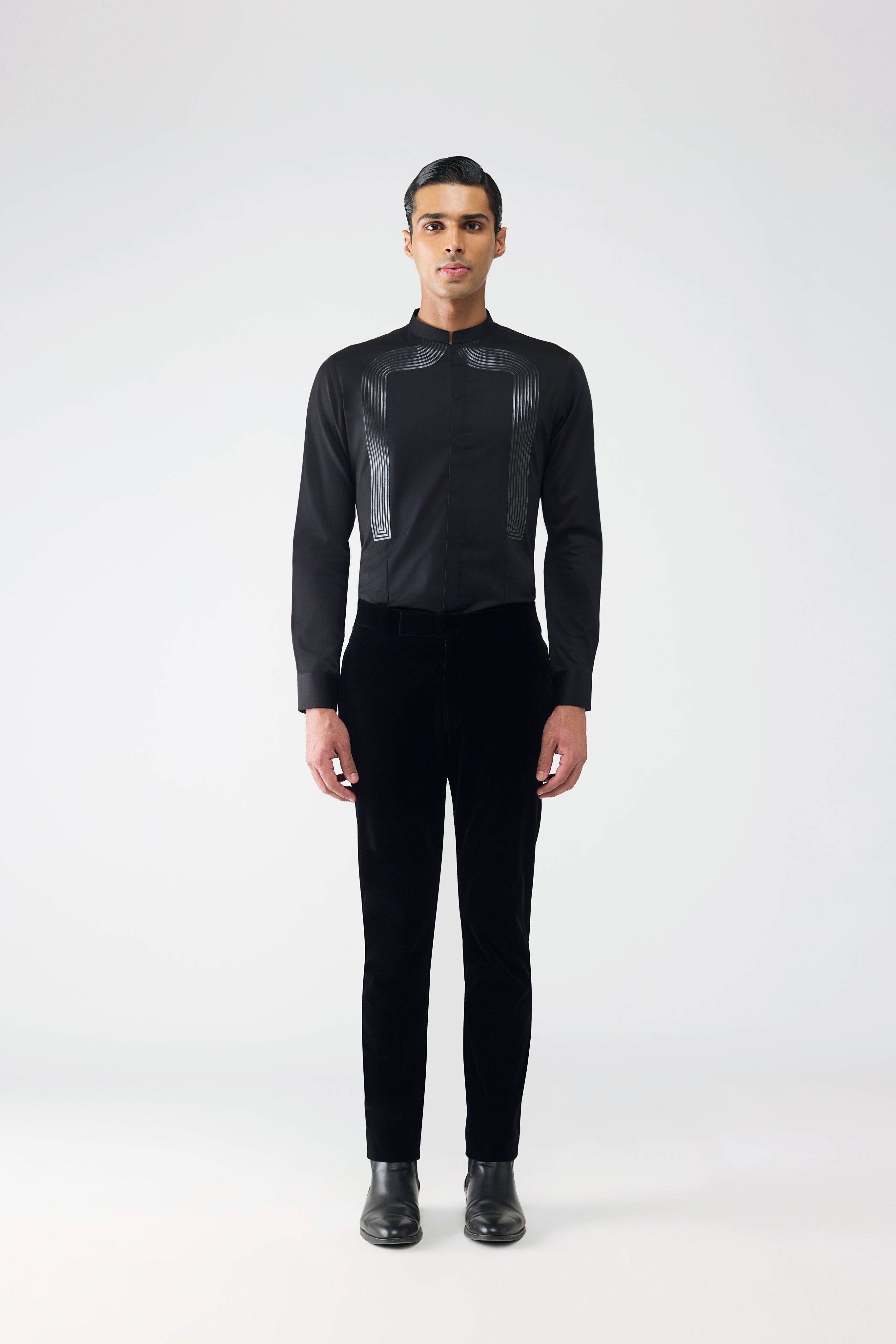 Metallic Link Mandarin Collar Shirt