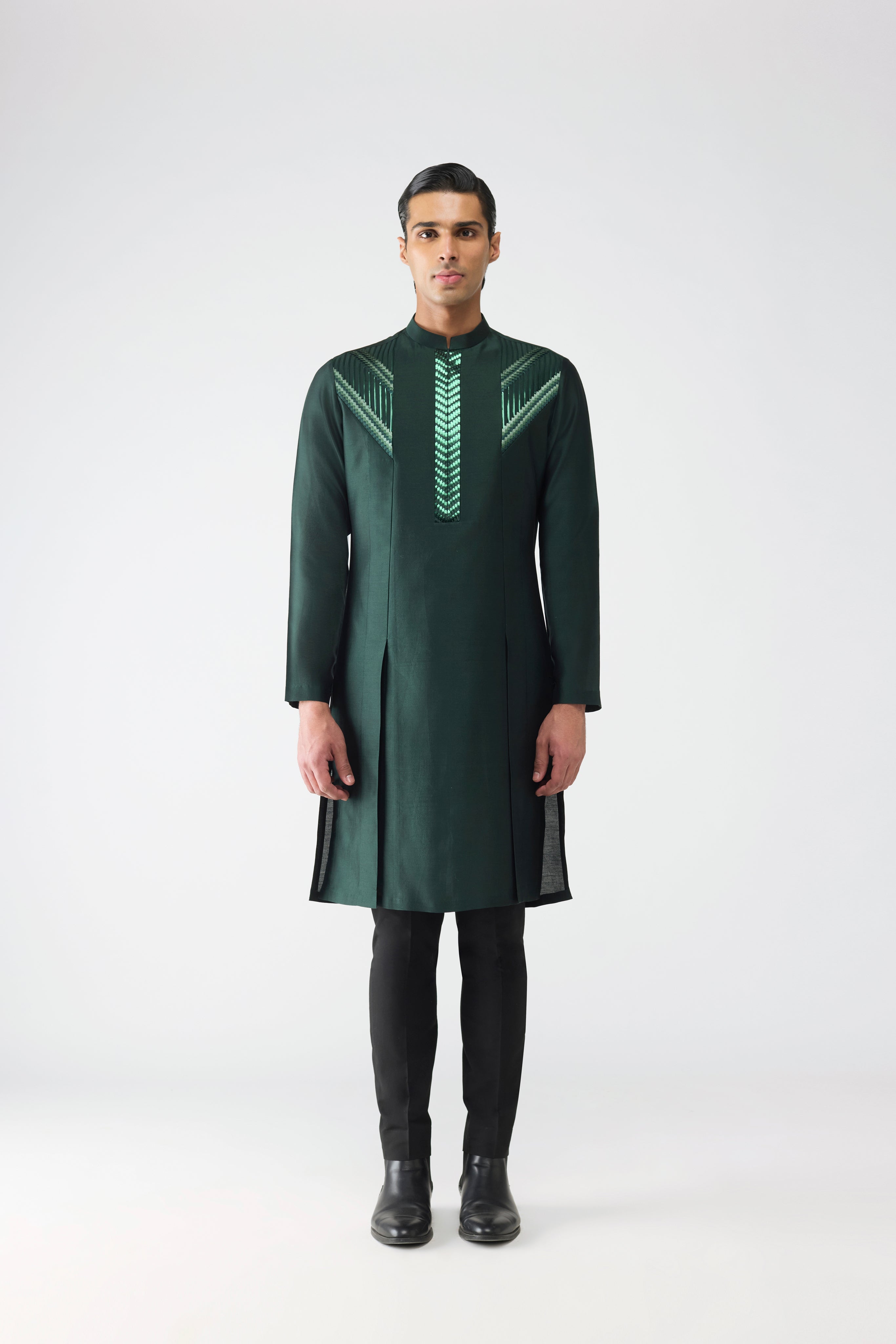 Metallic Chevron Embroidered Kurta Set