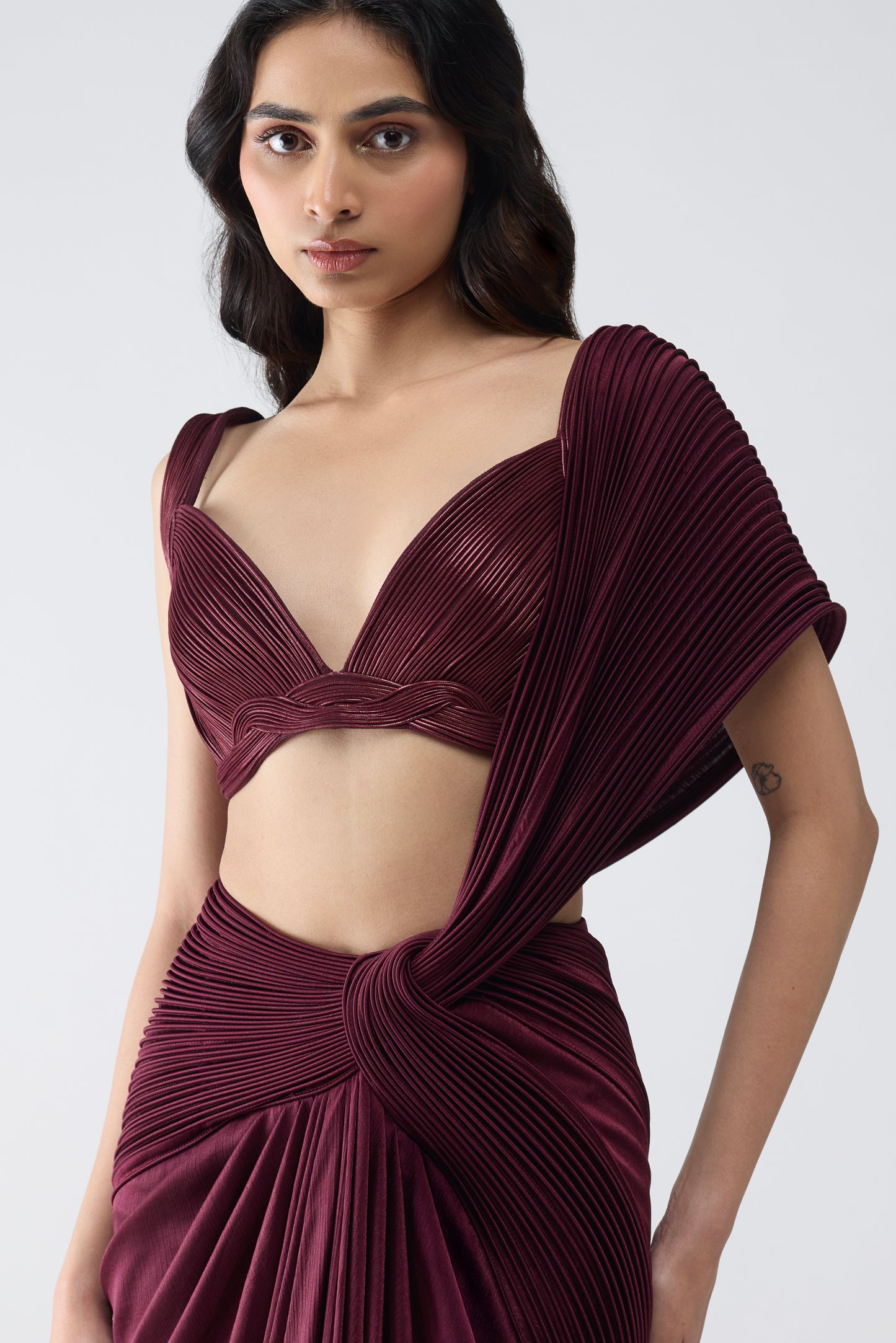 Corded Bralet With Draped Saree