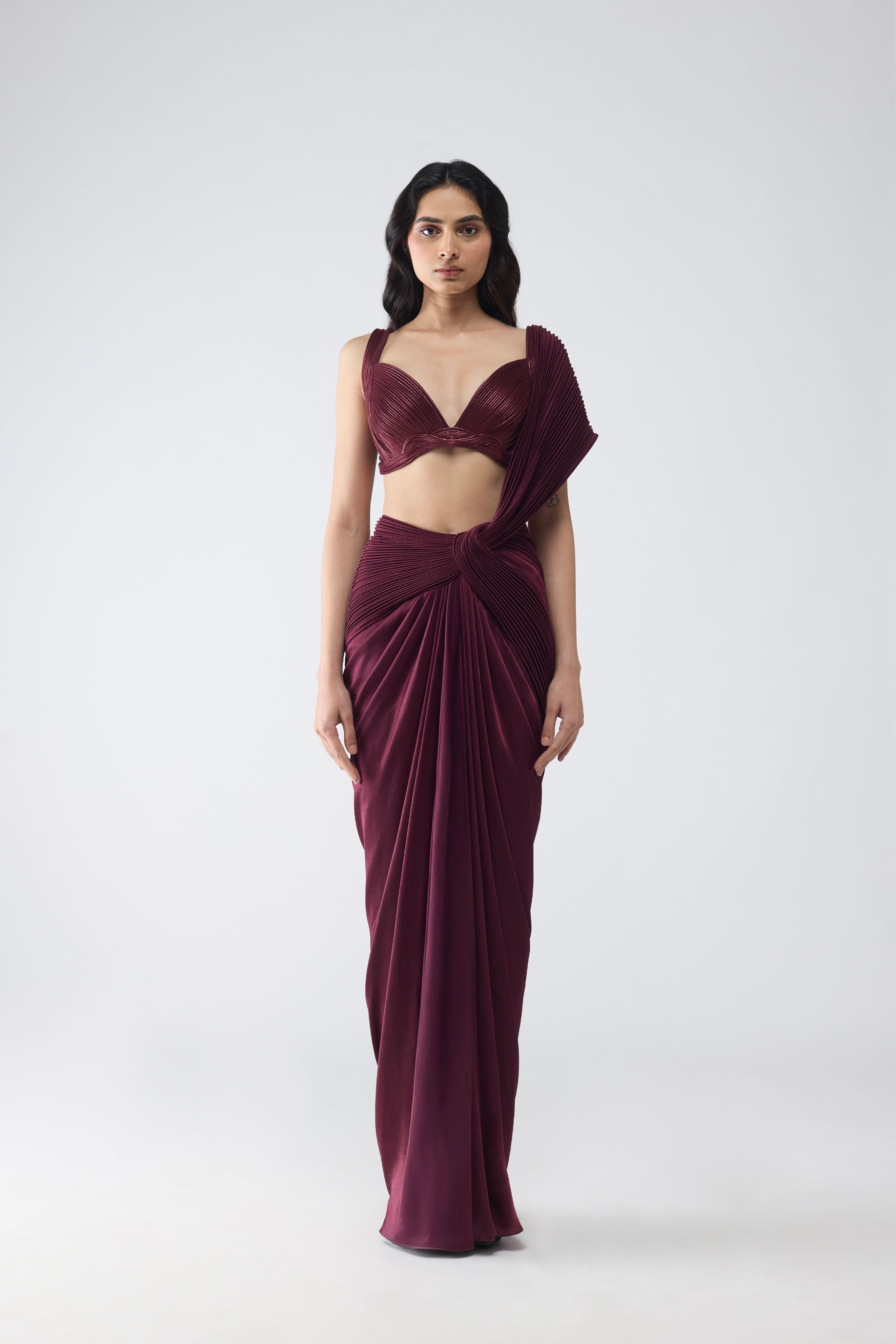 Corded Bralet With Draped Saree