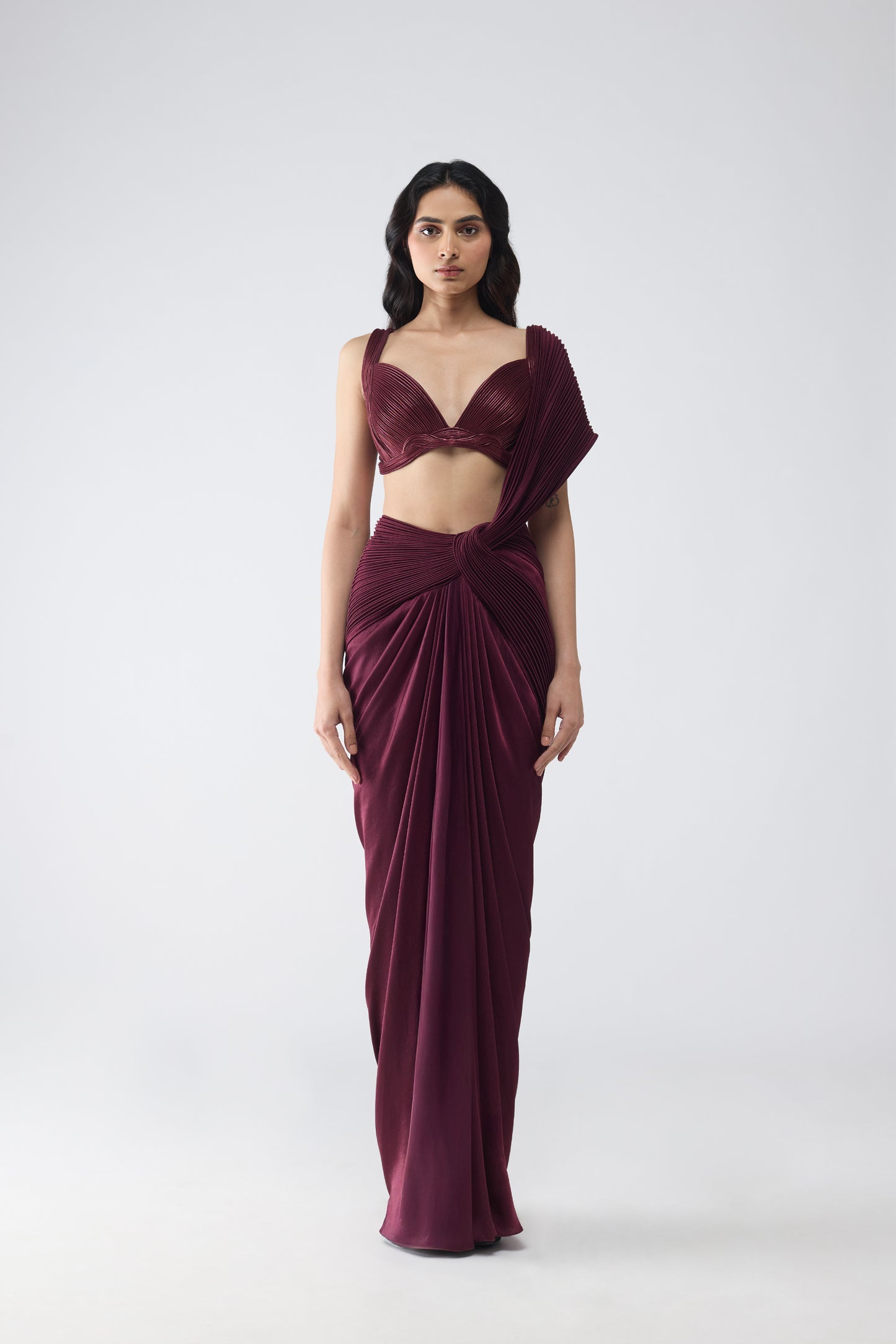 Corded Bralet With Draped Saree