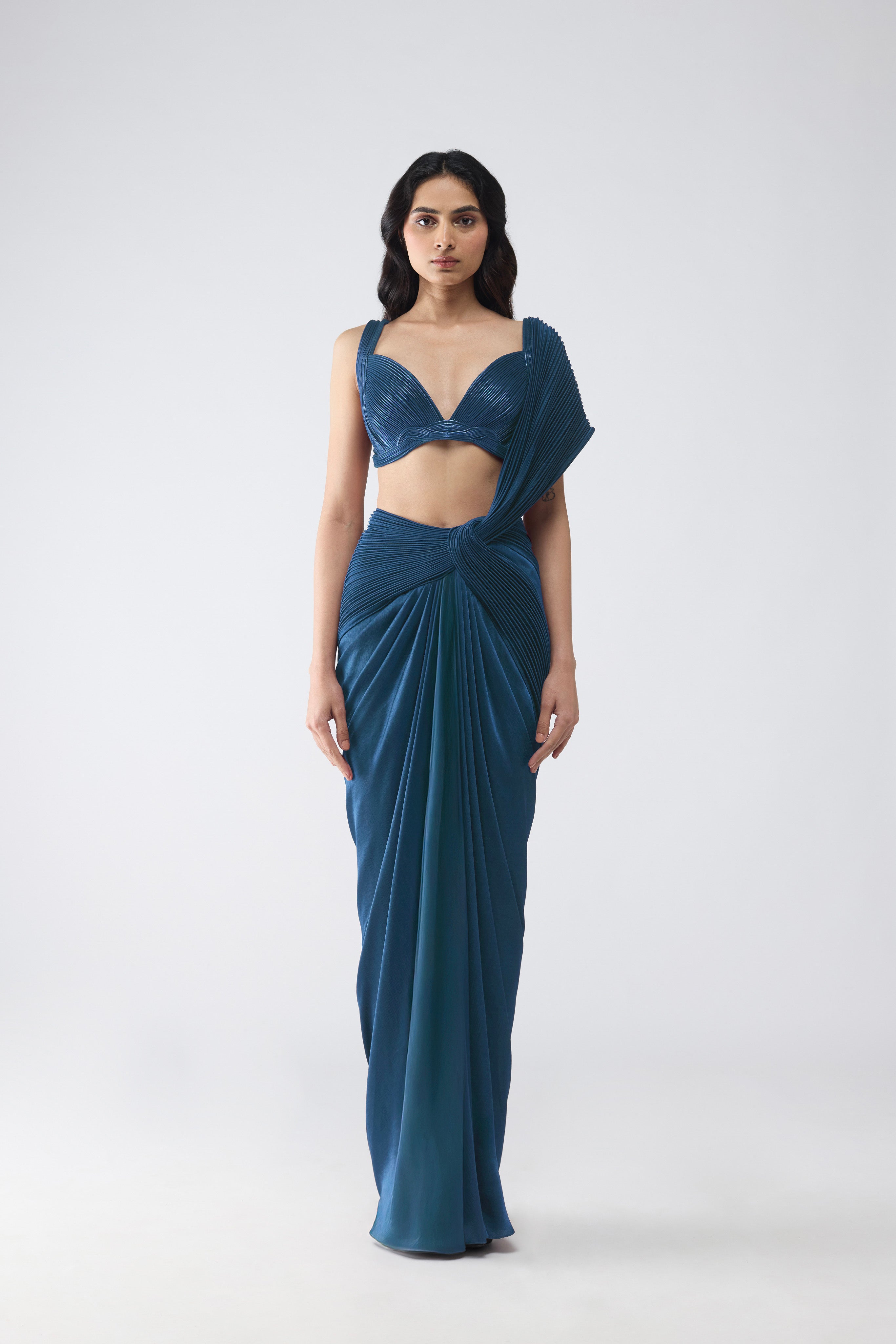 Corded Bralet With Draped Saree