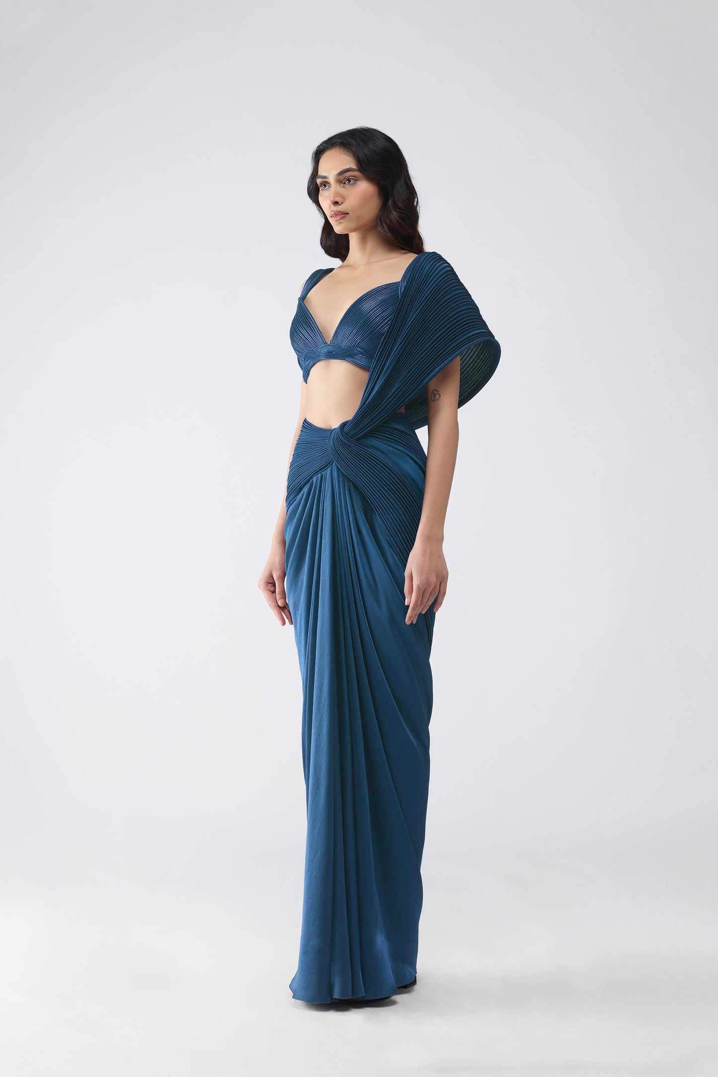 Corded Bralet With Draped Saree