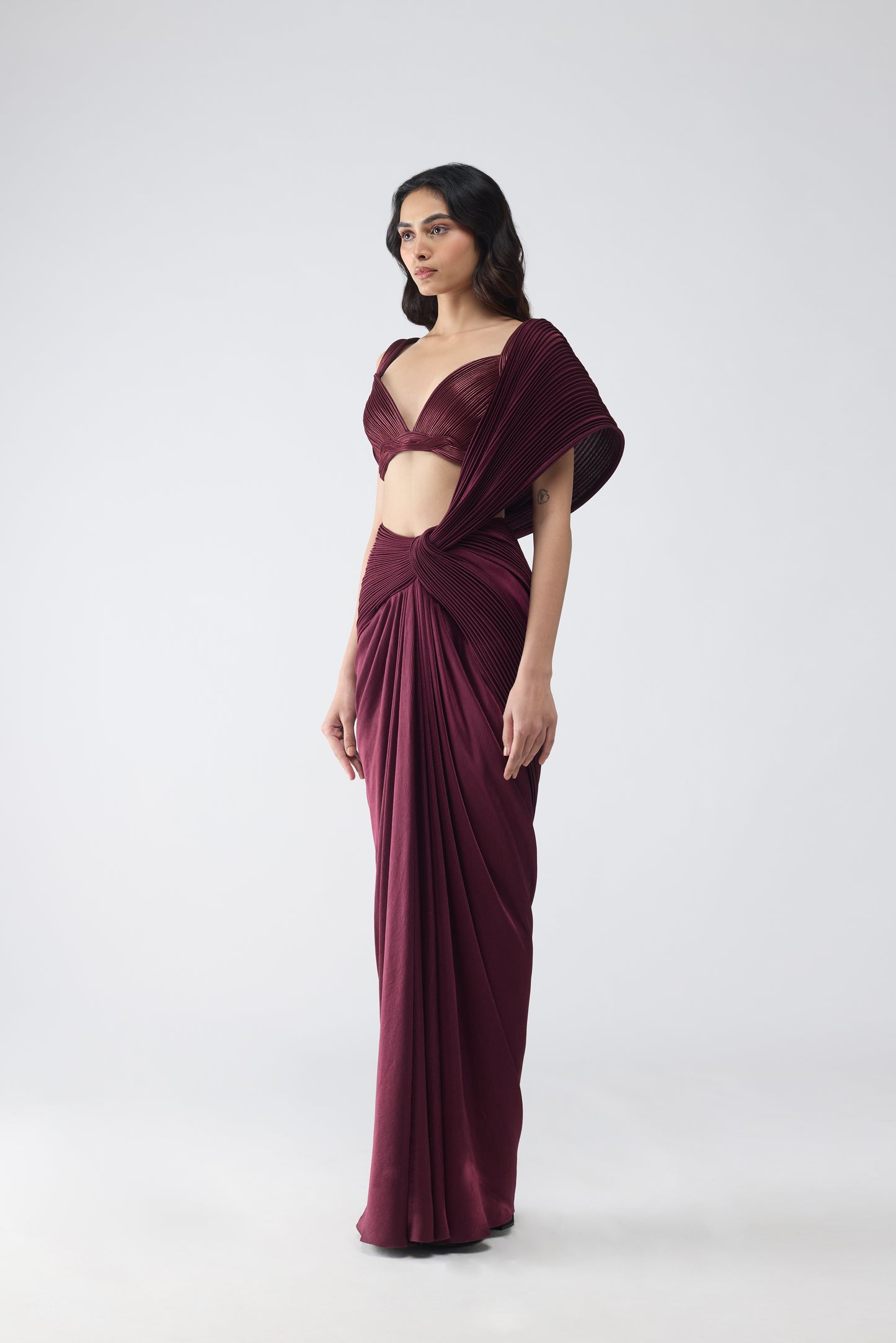 Corded Bralet With Draped Saree