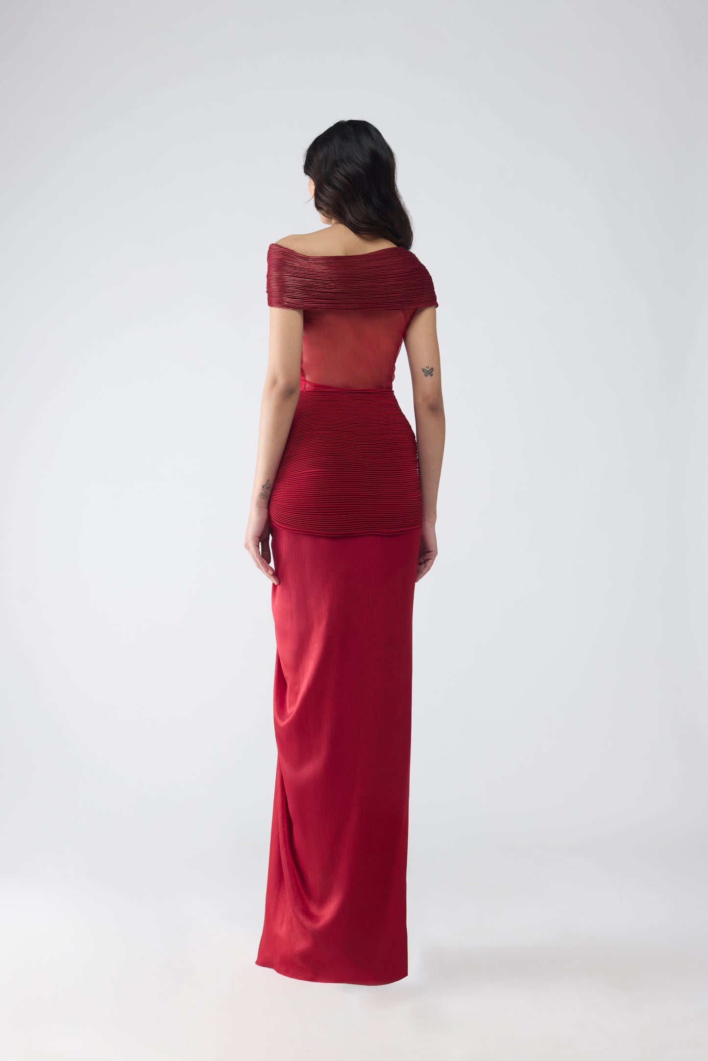 MICROPLEATED MOULDED DRAPED GOWN
