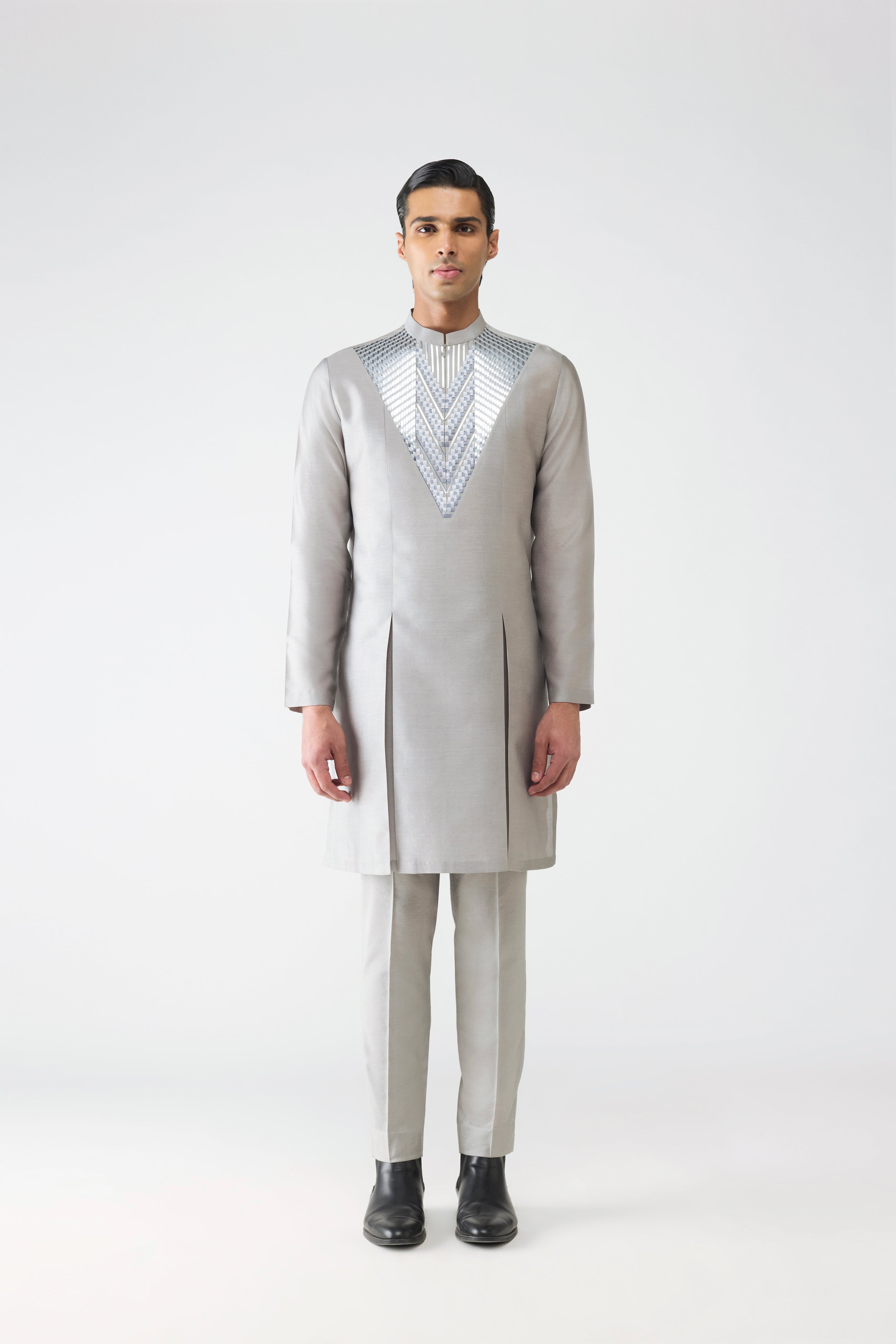 Metallic Chevron Embroidered Kurta Set