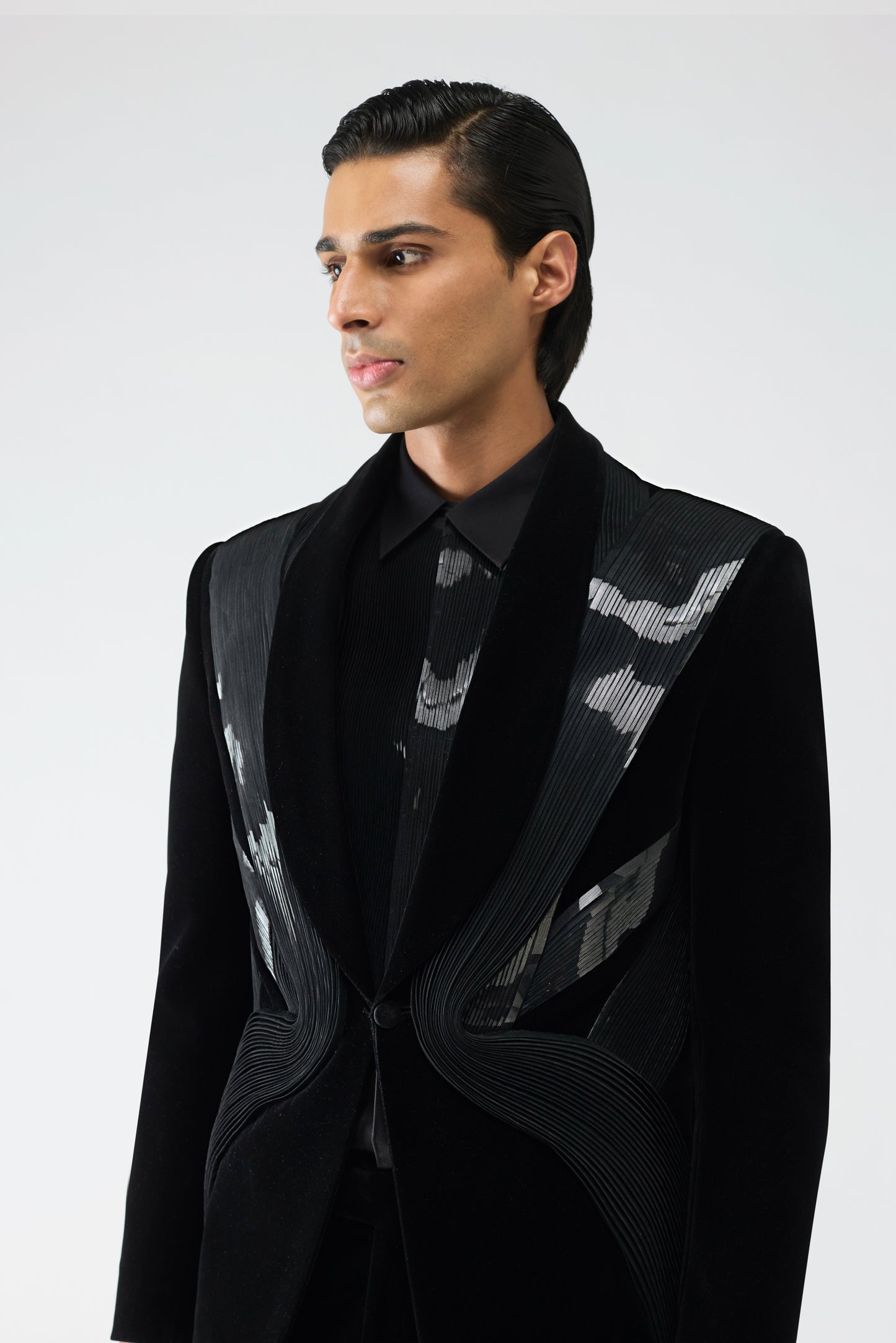 Metallic Micro Pleated Tuxedo Set
