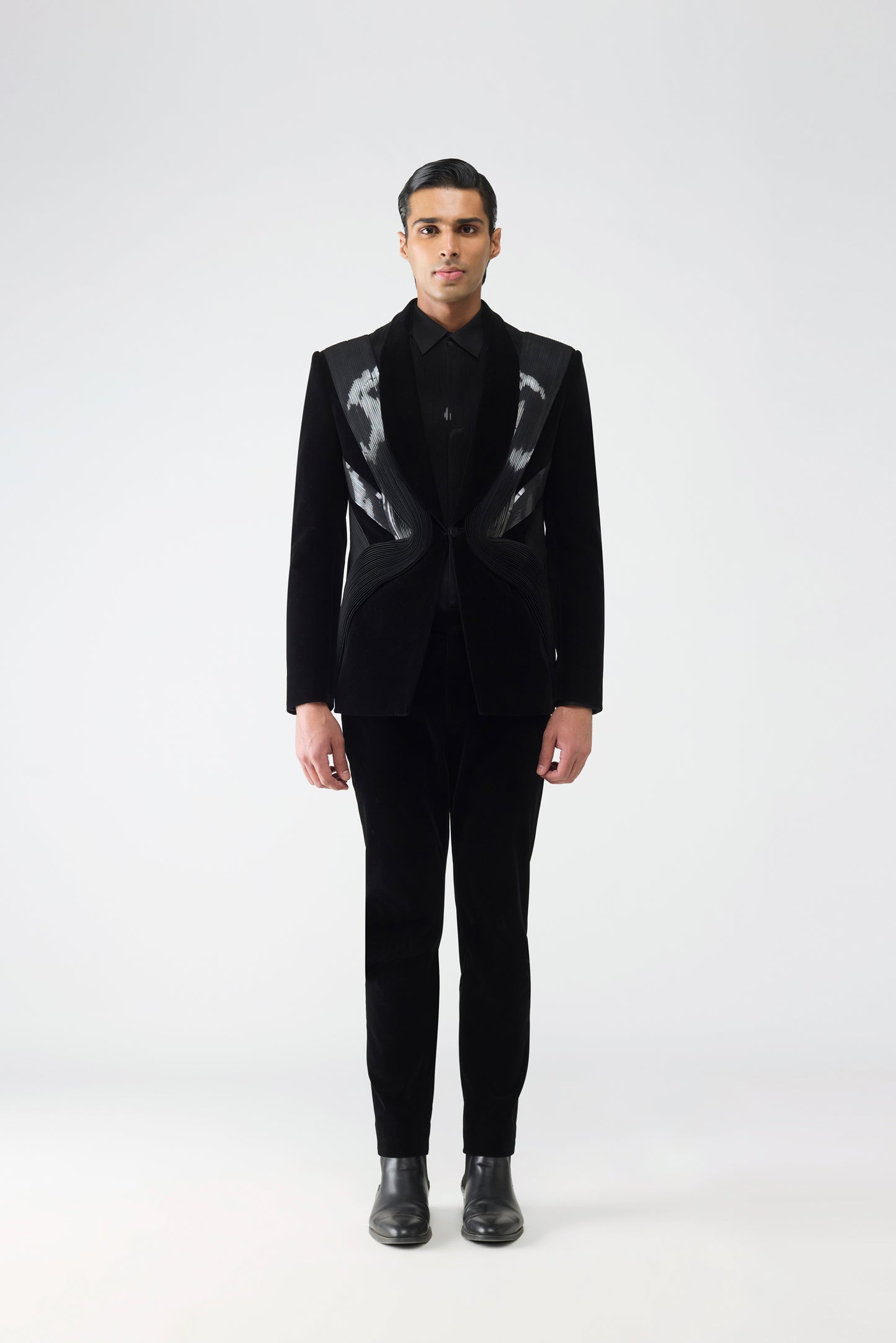 Metallic Micro Pleated Tuxedo Set