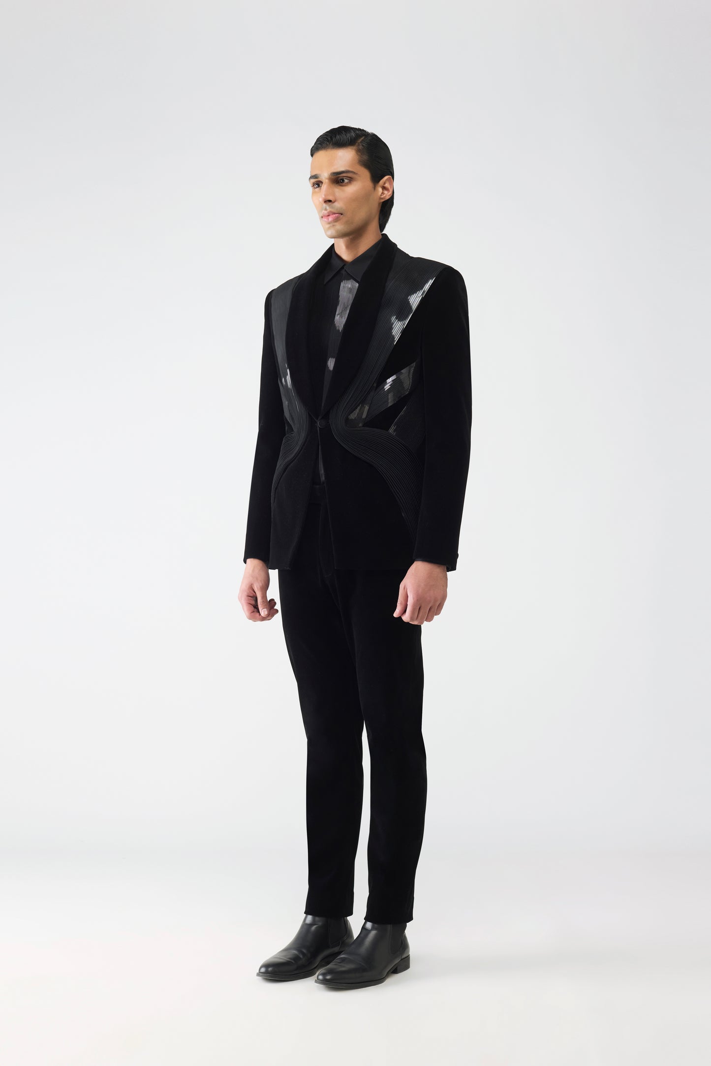 Metallic Micro Pleated Tuxedo Set