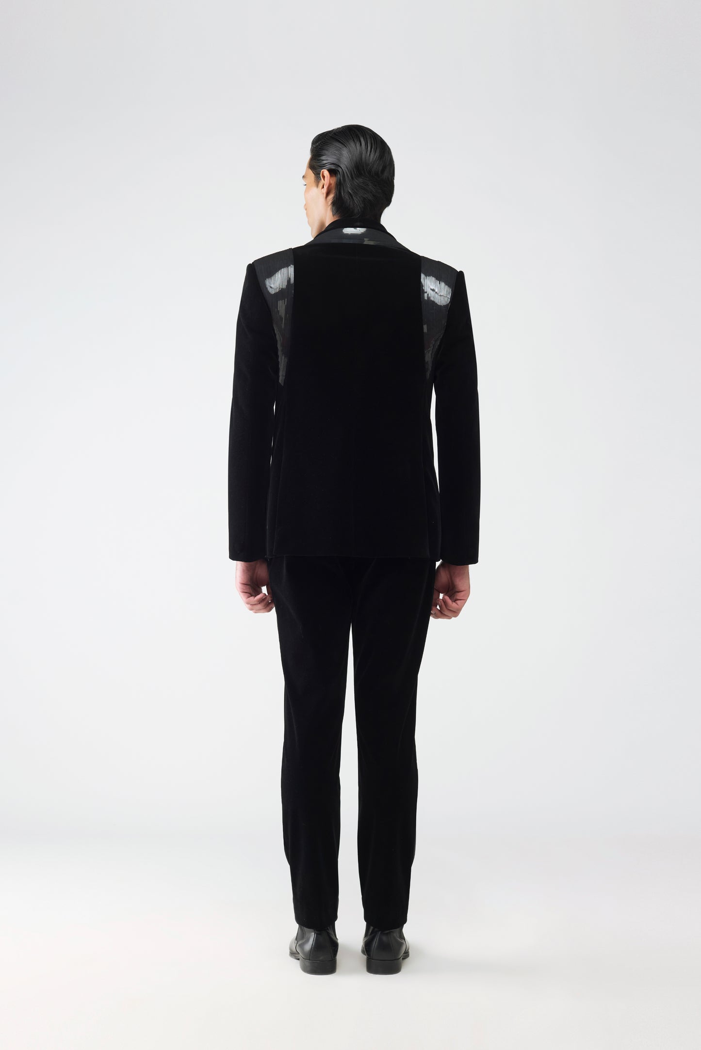 Metallic Micro Pleated Tuxedo Set