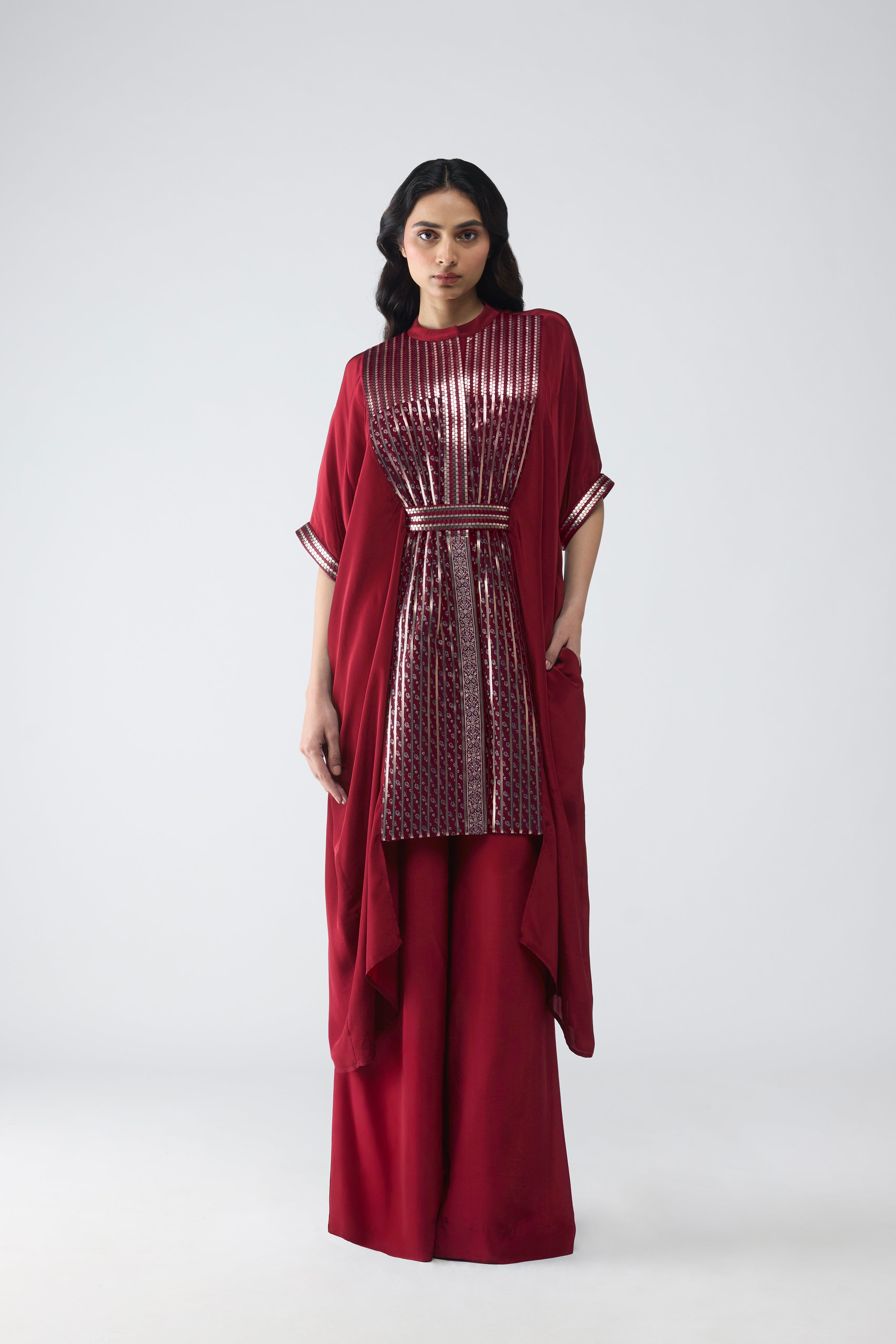 Banarsi Panelled Long Shirt Set