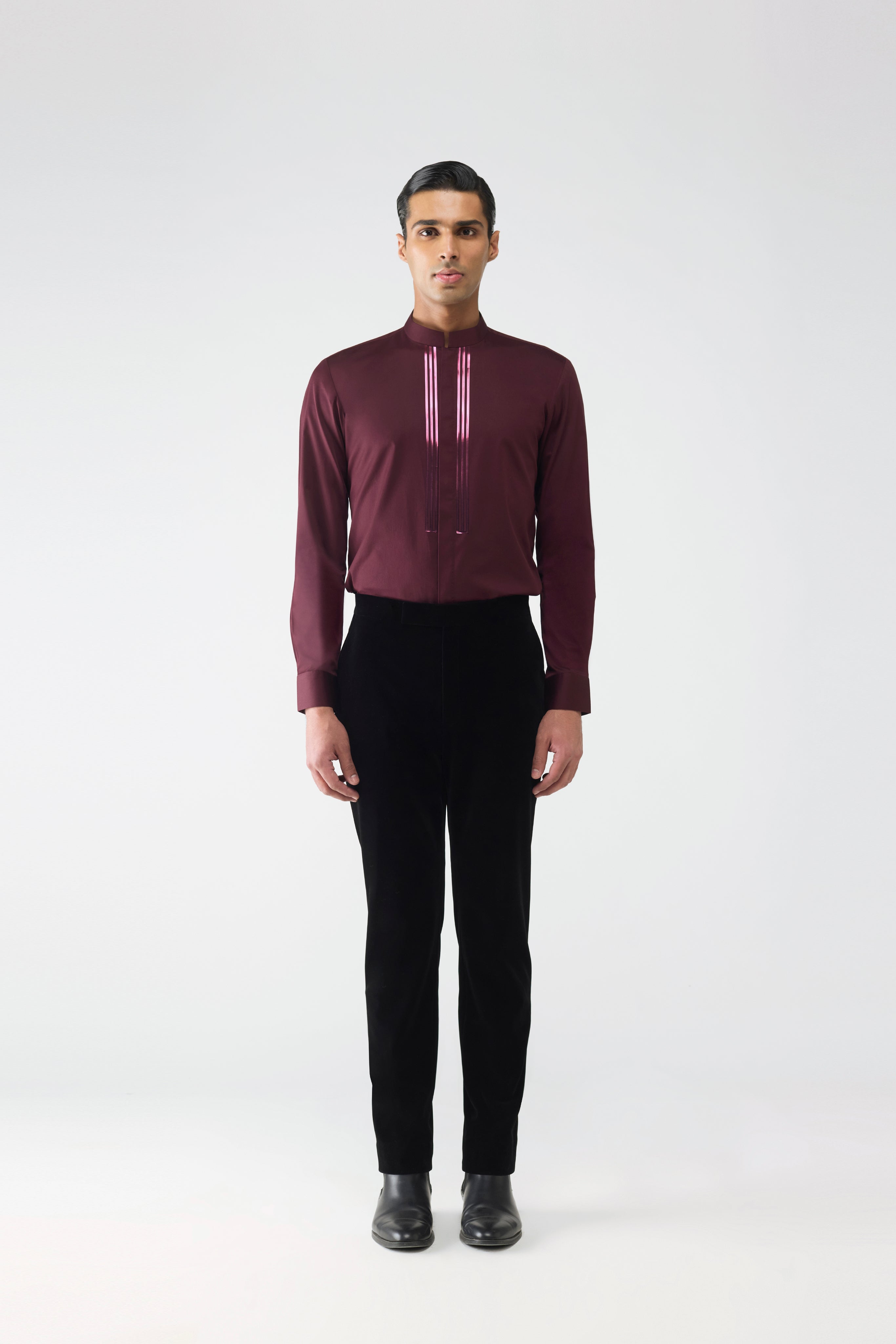 Metallic Mandarin Collar Shirt