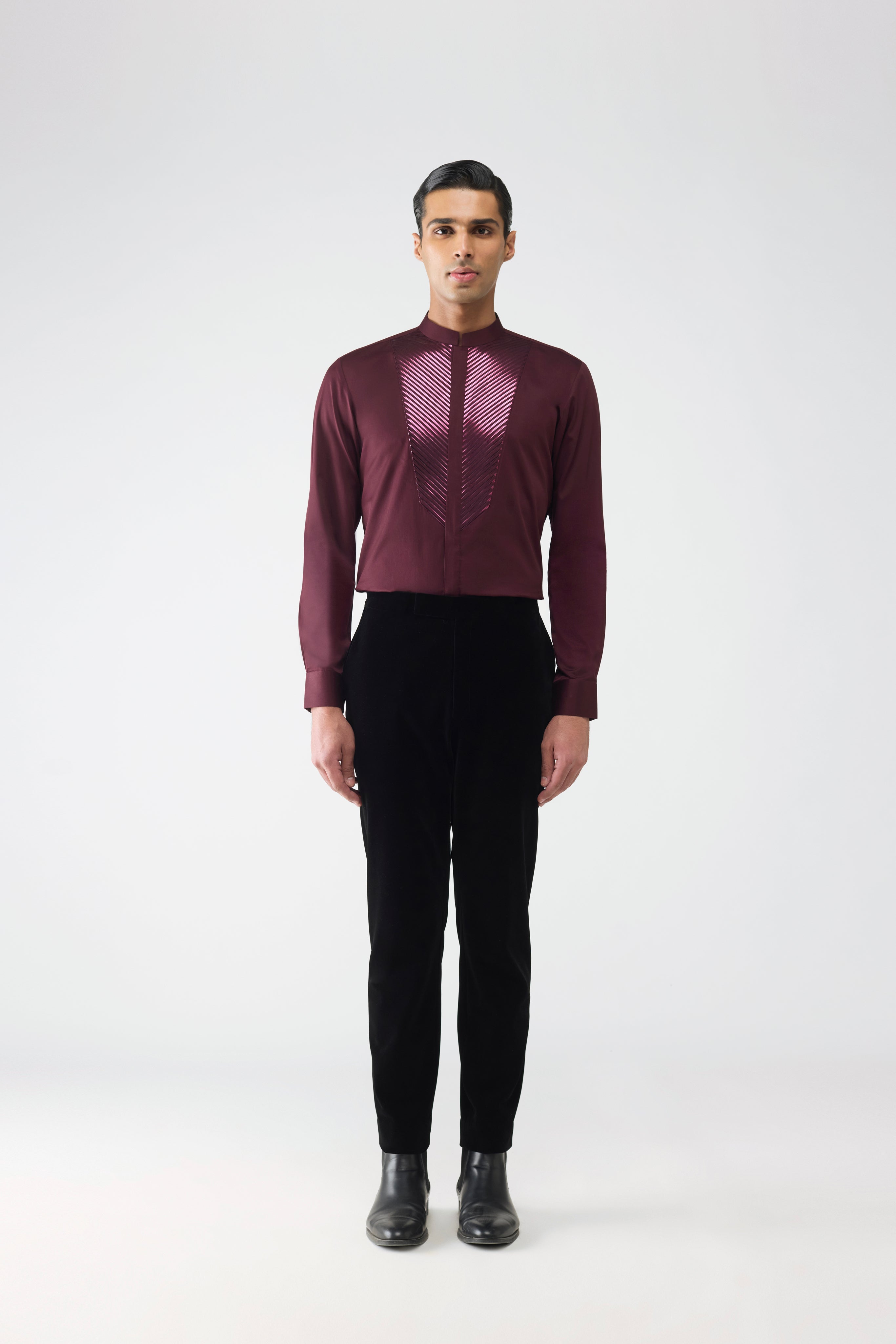 Metallic Mandarin Collar Shirt