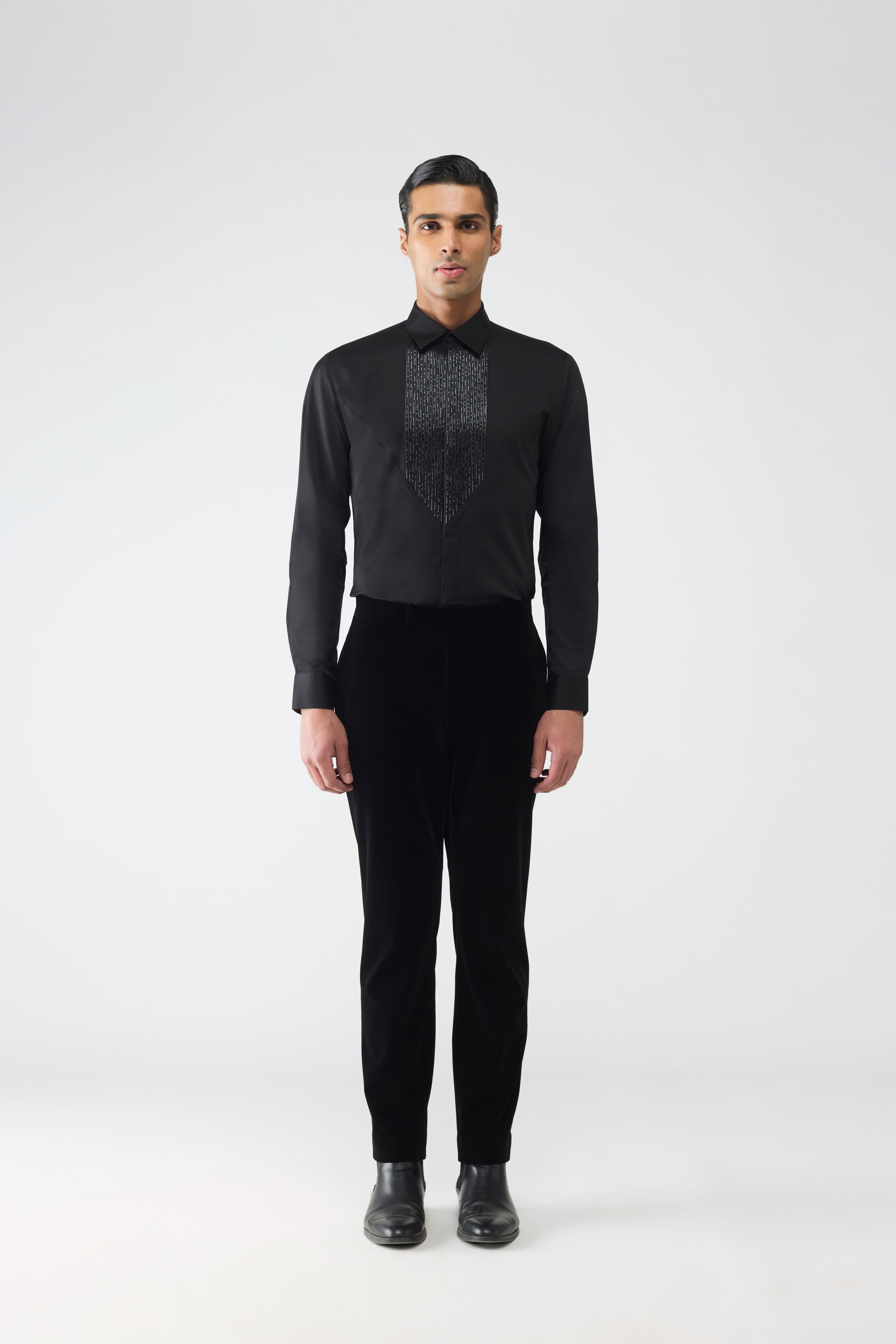 Metallic Corded Shirt With Glass Beads