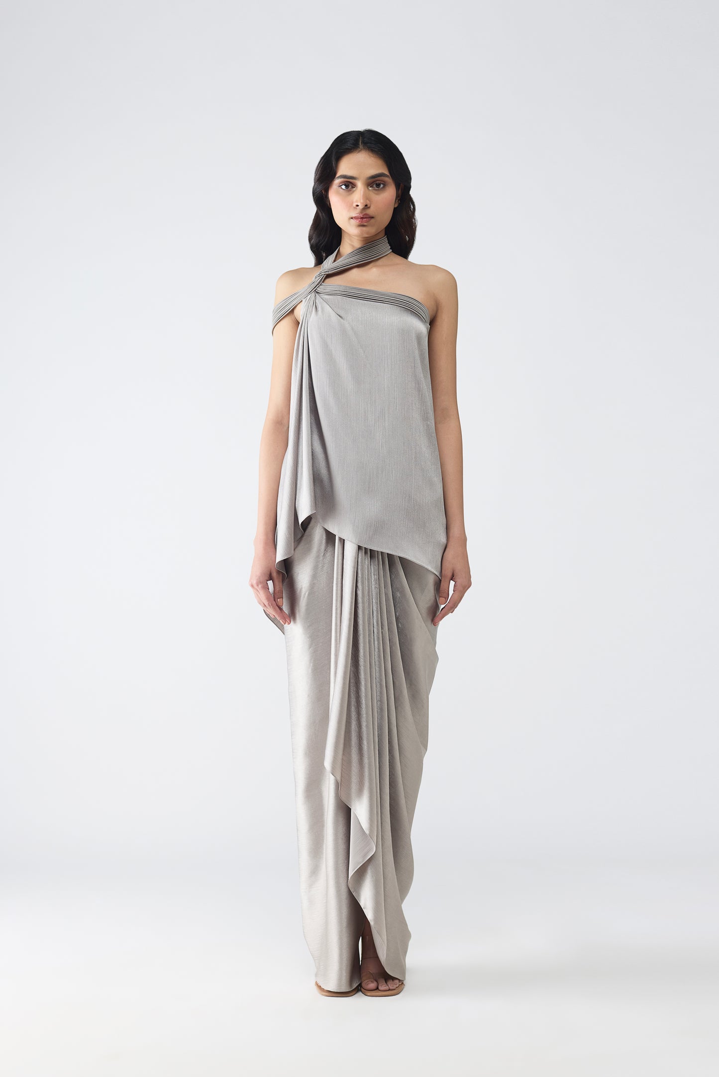 Micro Pleated Halter Top & Draped Skirt