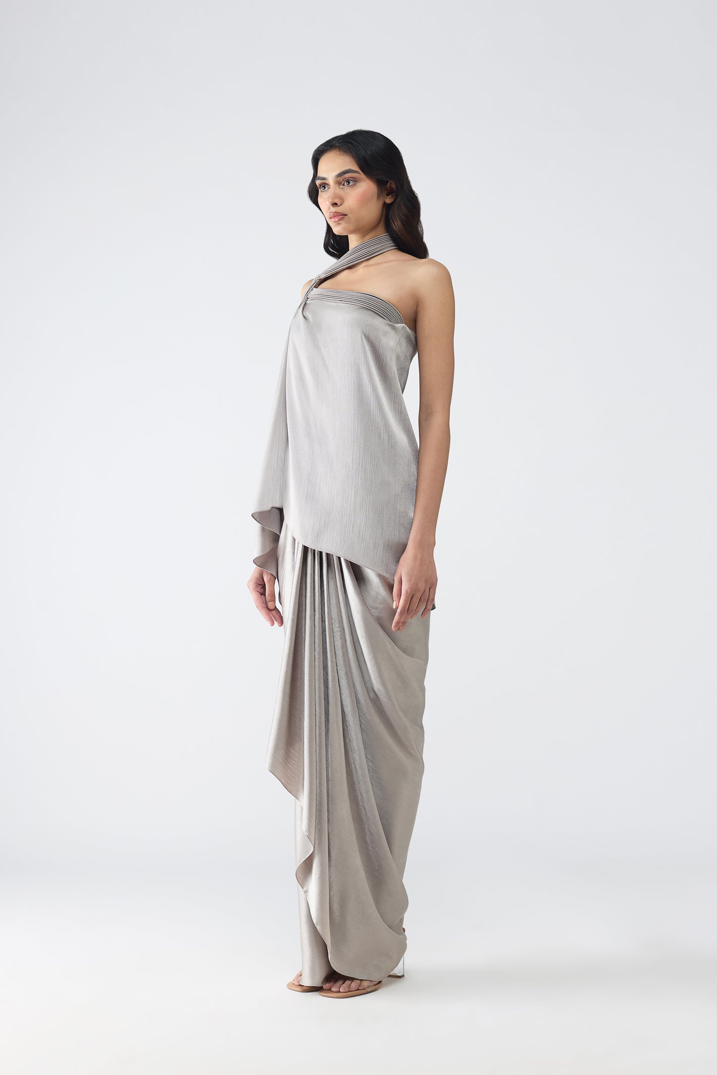 Micro Pleated Halter Top & Draped Skirt