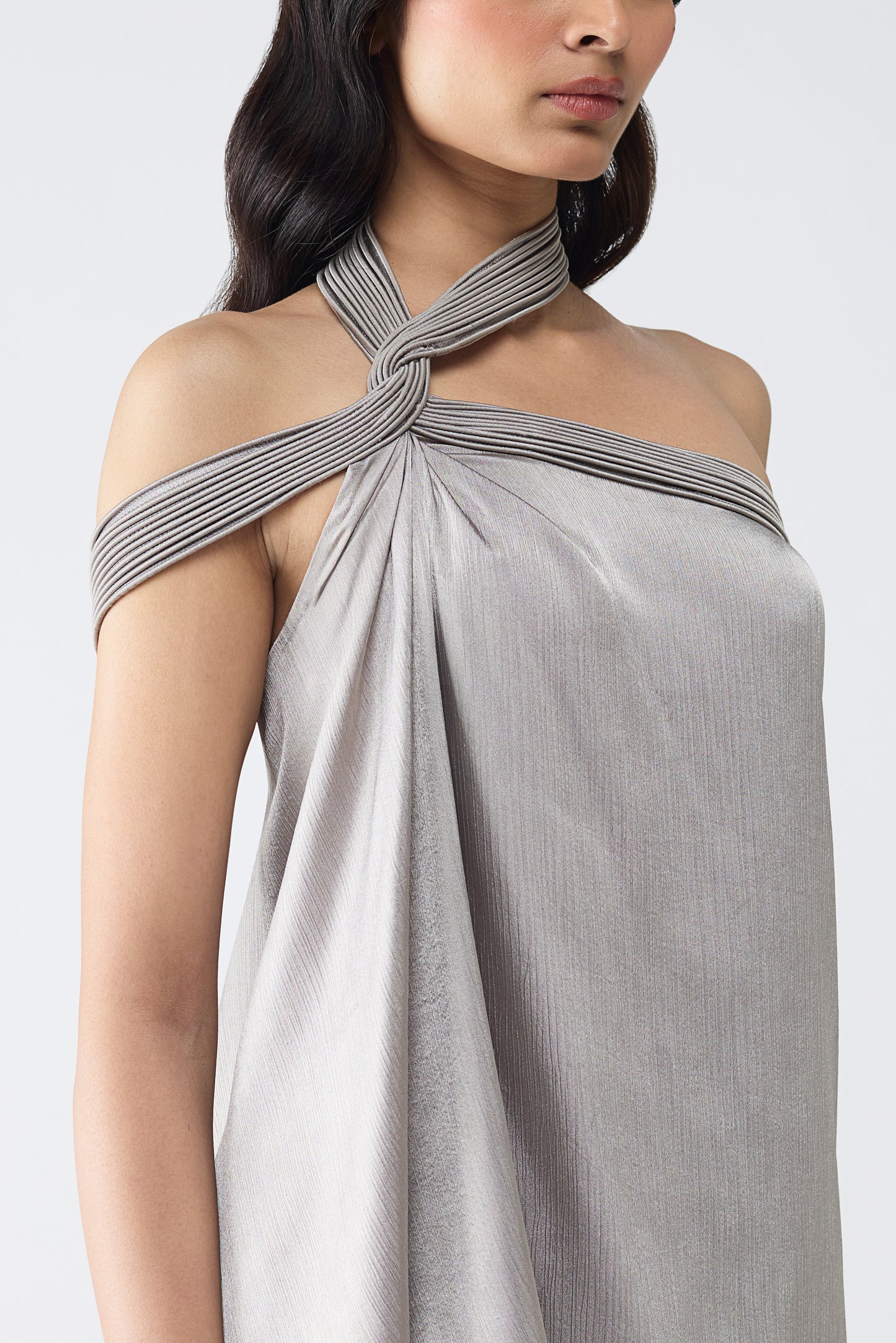 Micro Pleated Halter Top & Draped Skirt