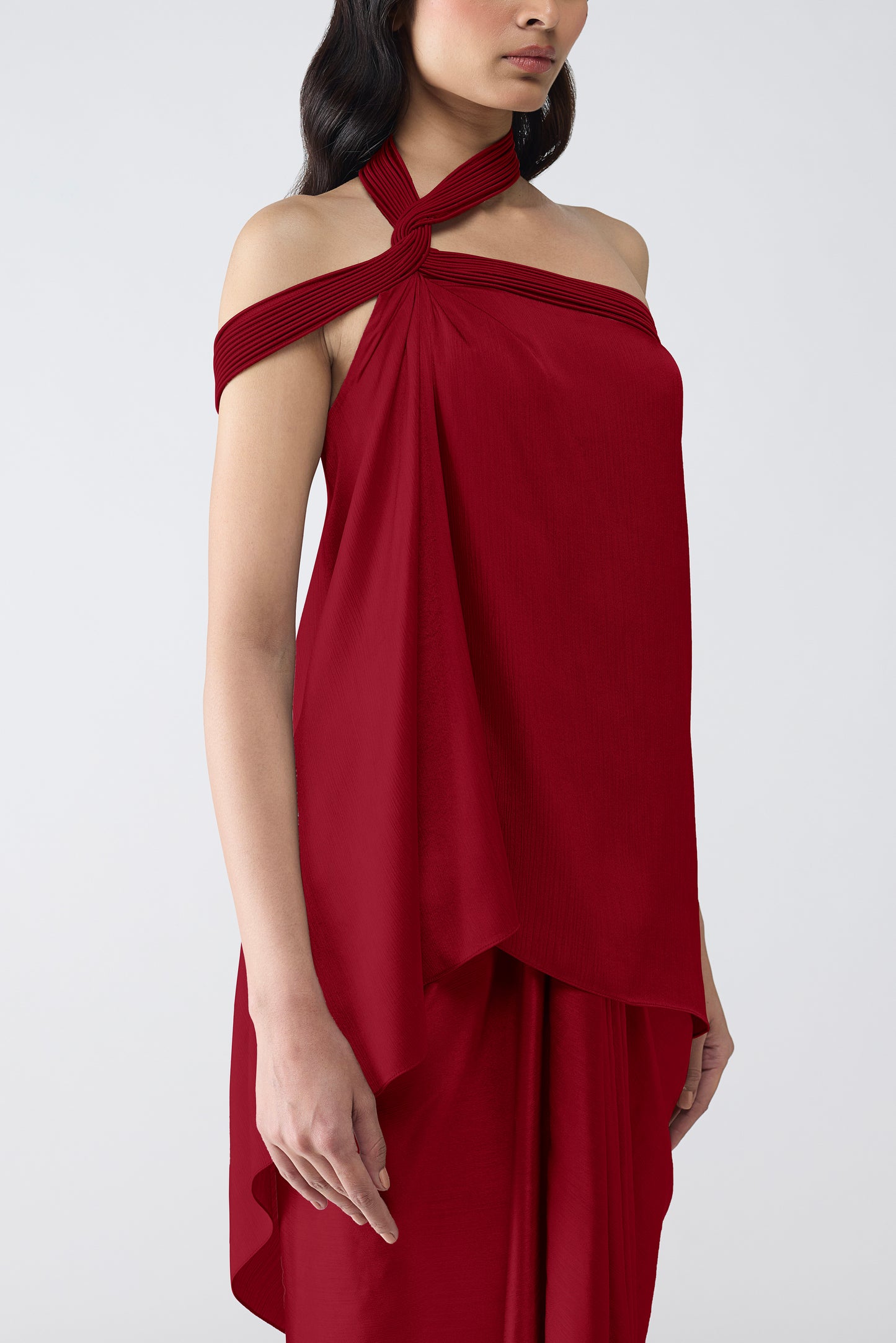 Micro Pleated Halter Top & Draped Skirt