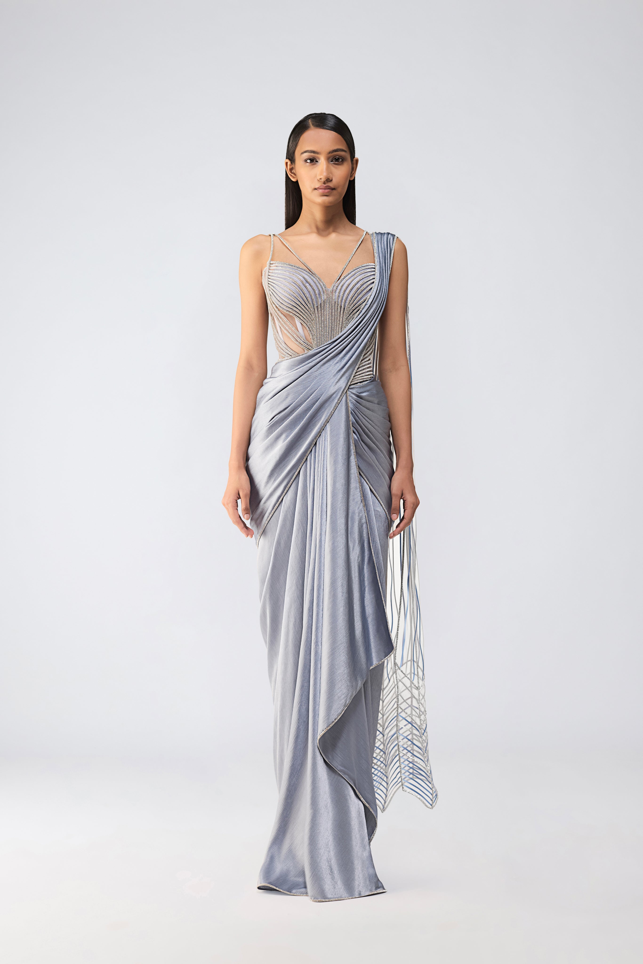 Metallic Crystalvein Corset And Draped Saree