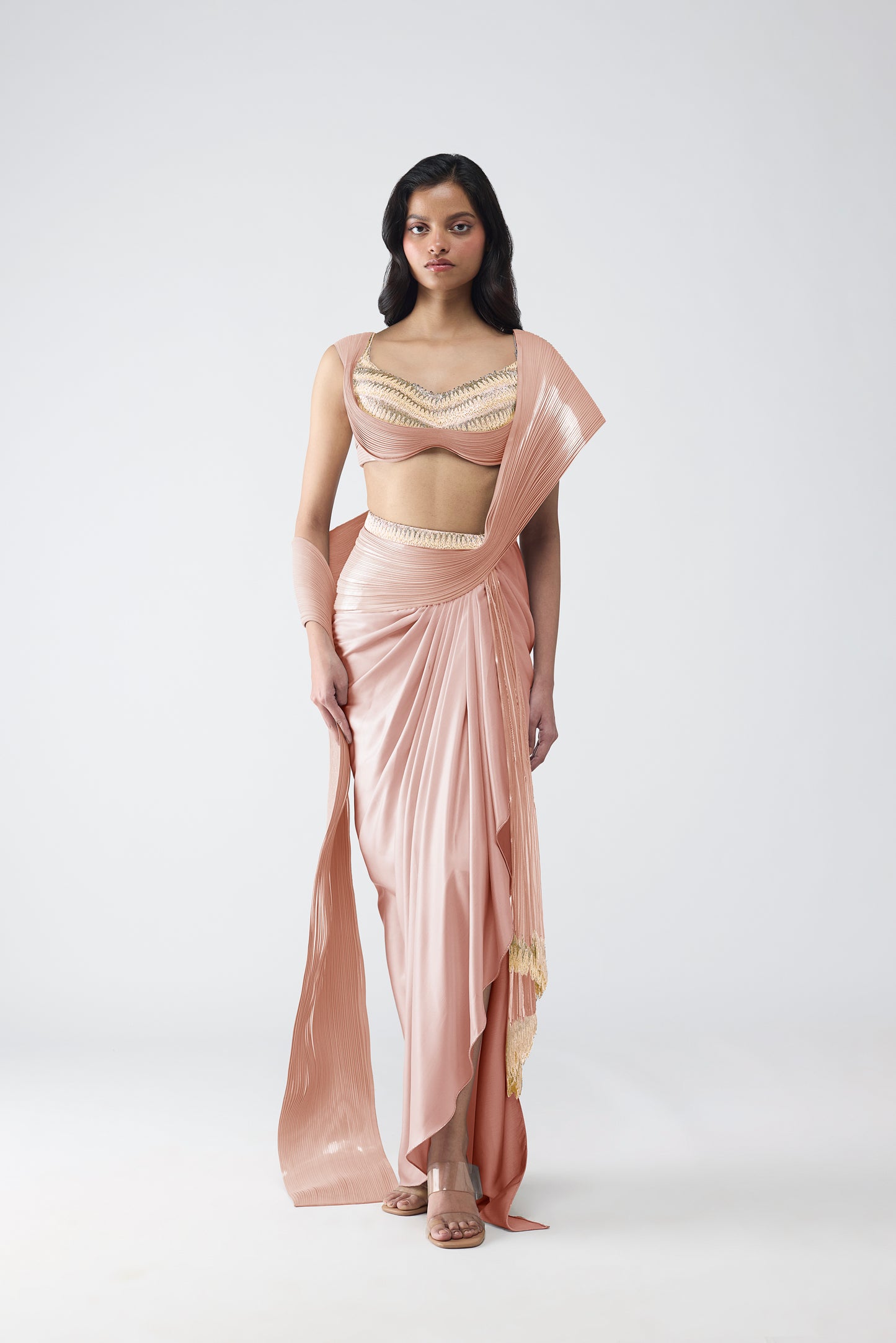 Metallic Scale Top With Draped Skirt