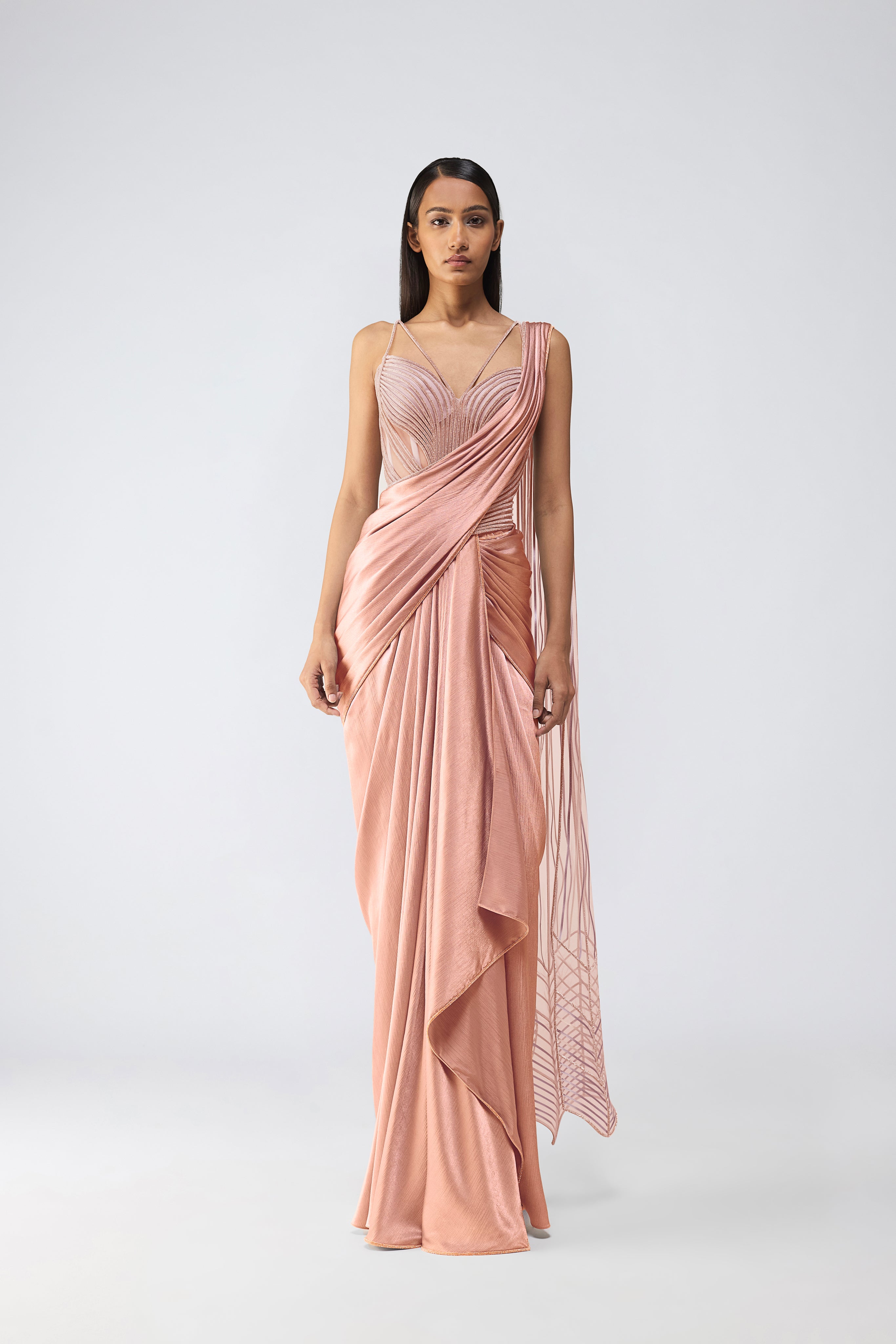 Metallic Crystalvein Corset And Draped Saree