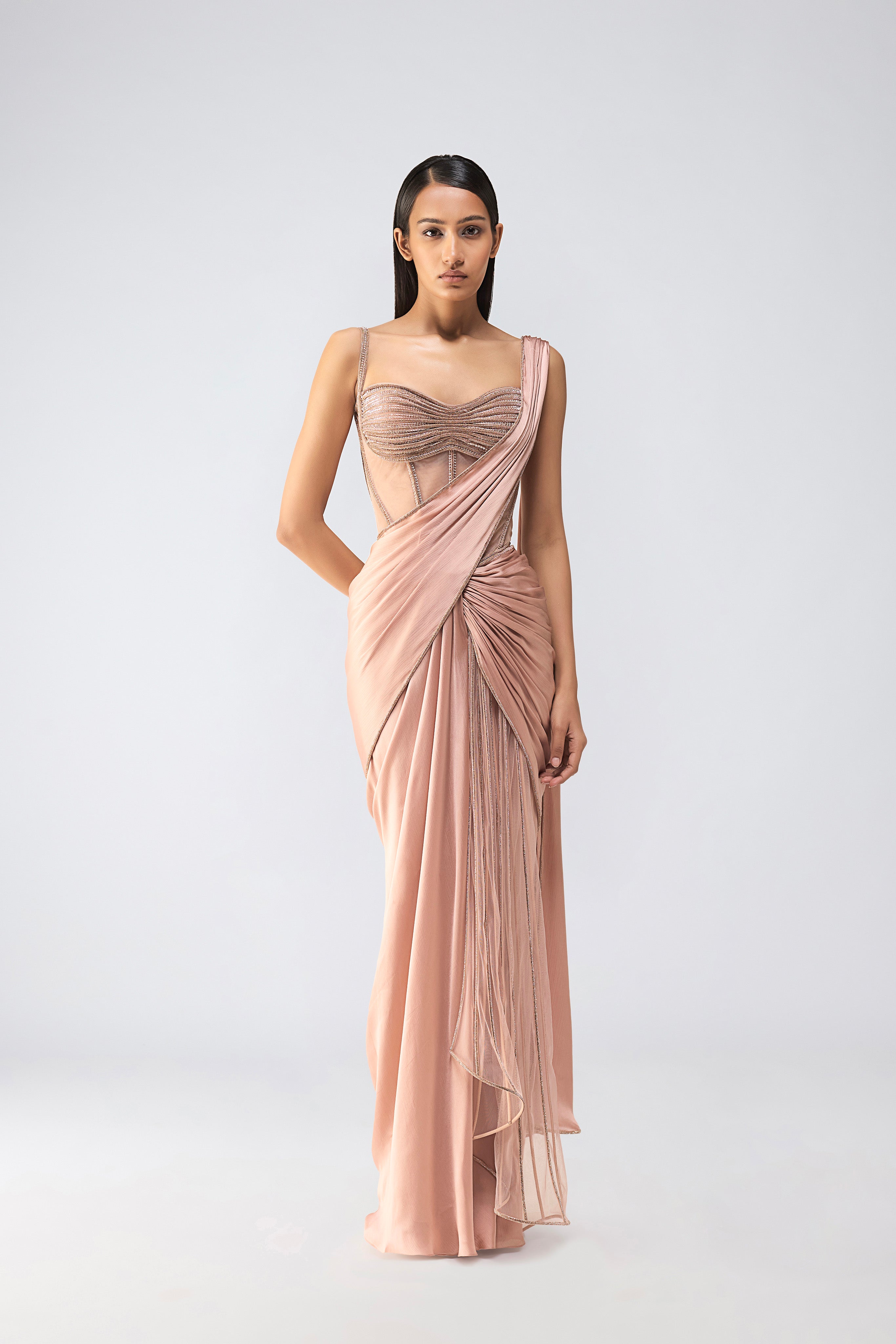 Moulded Crystalvein Corset And Draped Saree