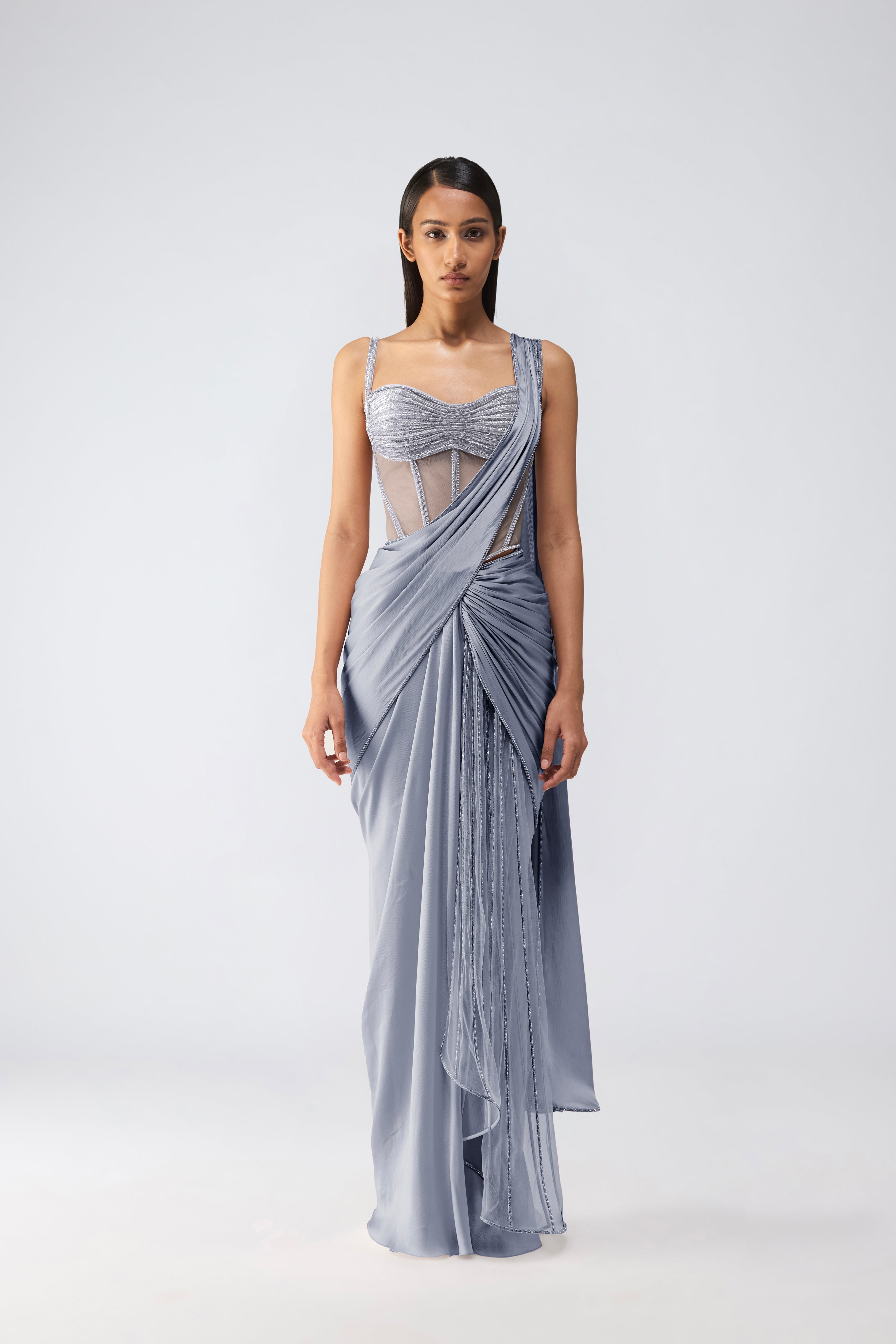 Moulded Crystalvein Corset And Draped Saree