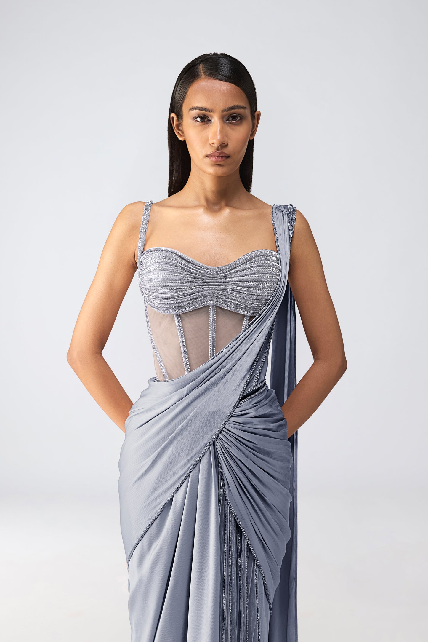 Moulded Crystalvein Corset And Draped Saree