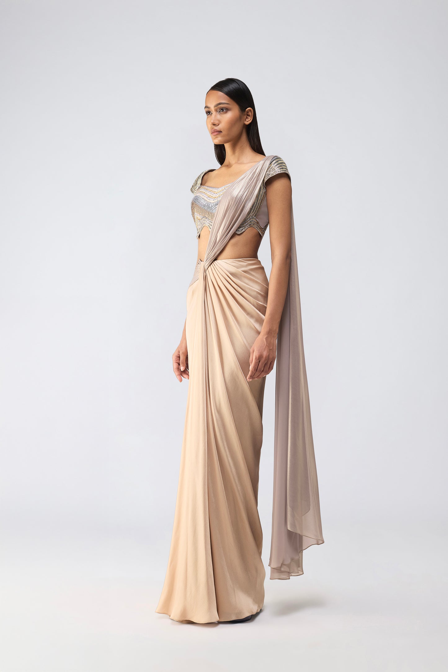 Metallic Scale Corset And Winged Saree