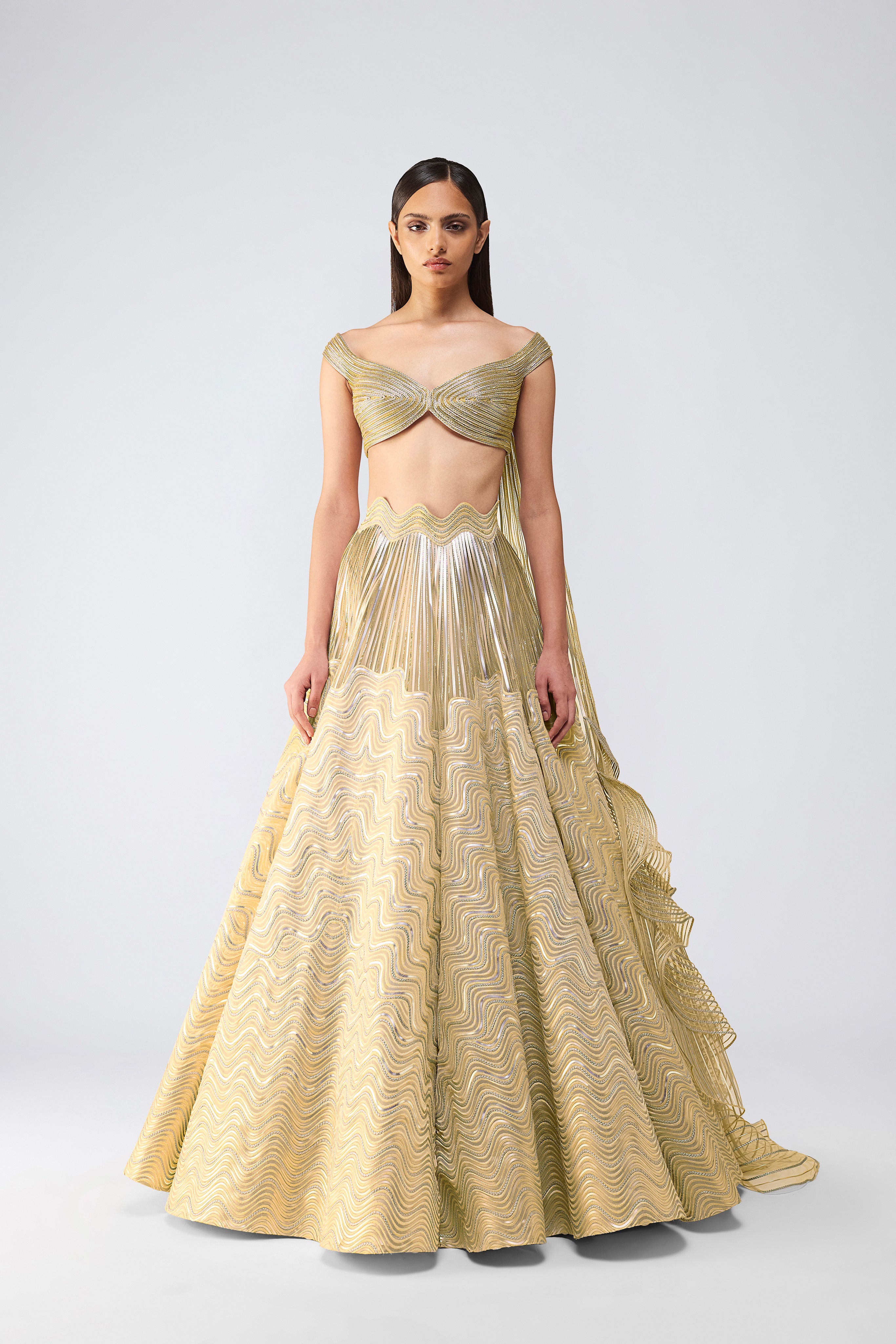 Corded Top With Metallic Skirt And Drape