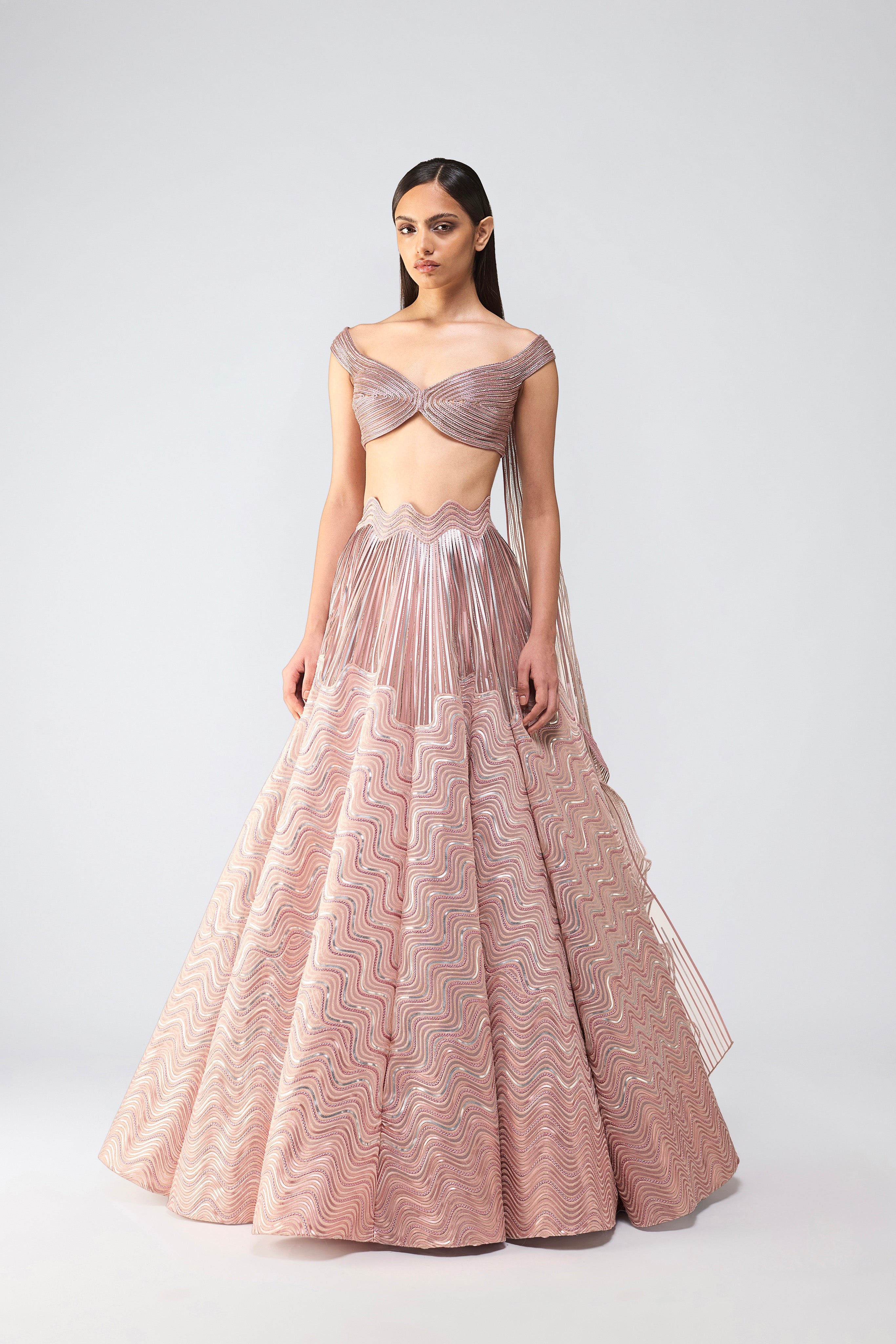 Corded Top With Metallic Skirt And Drape