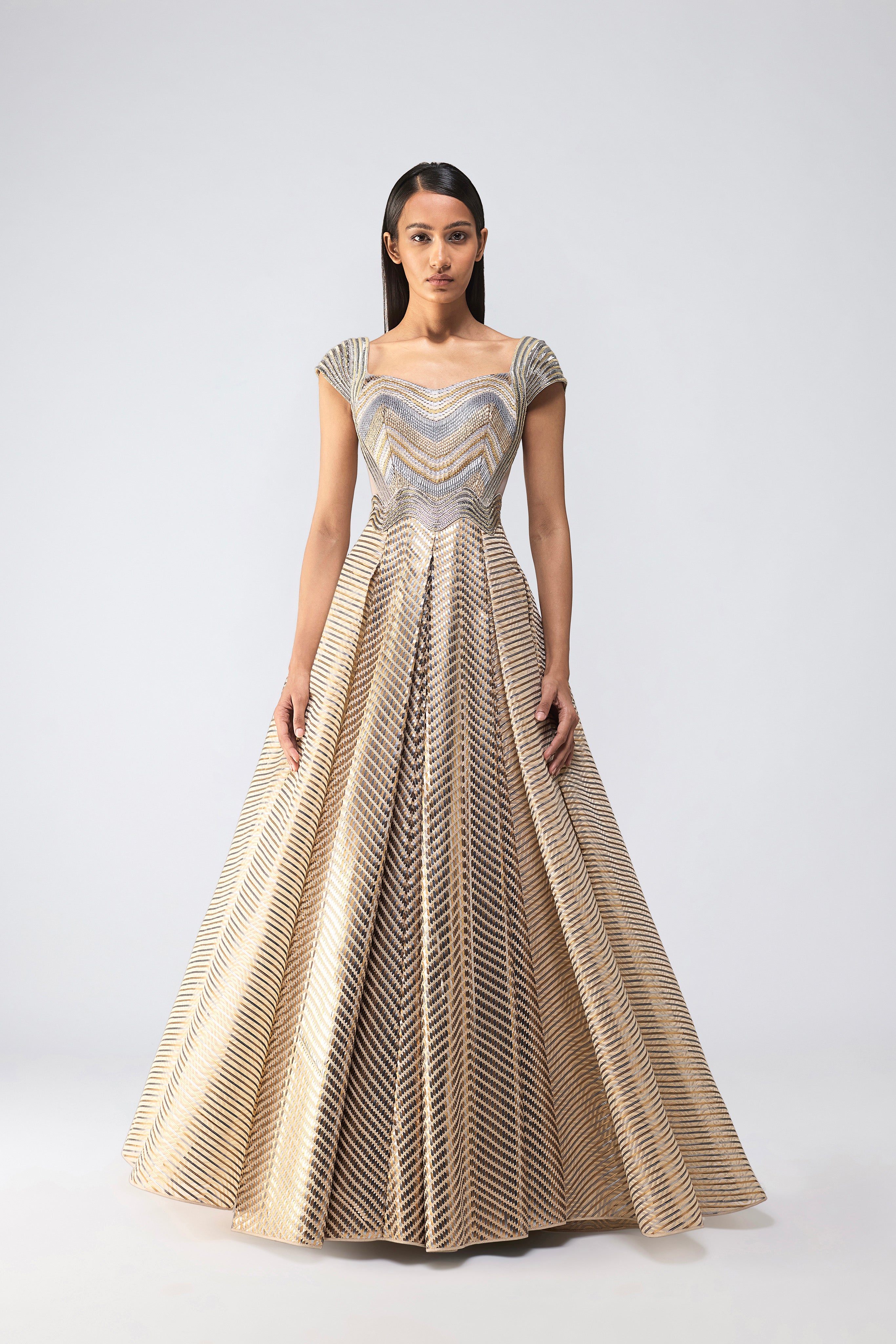 Metallic Scale Flared Gown