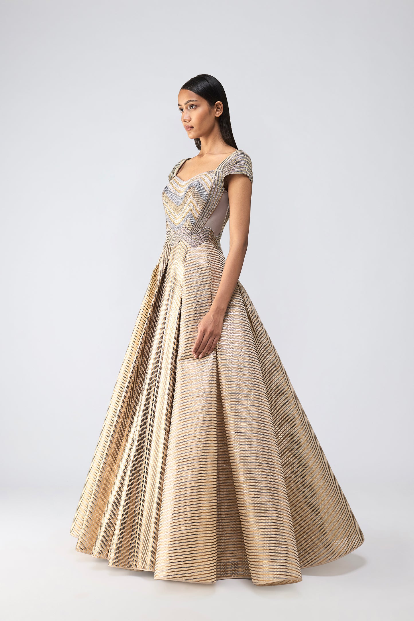 Metallic Scale Flared Gown