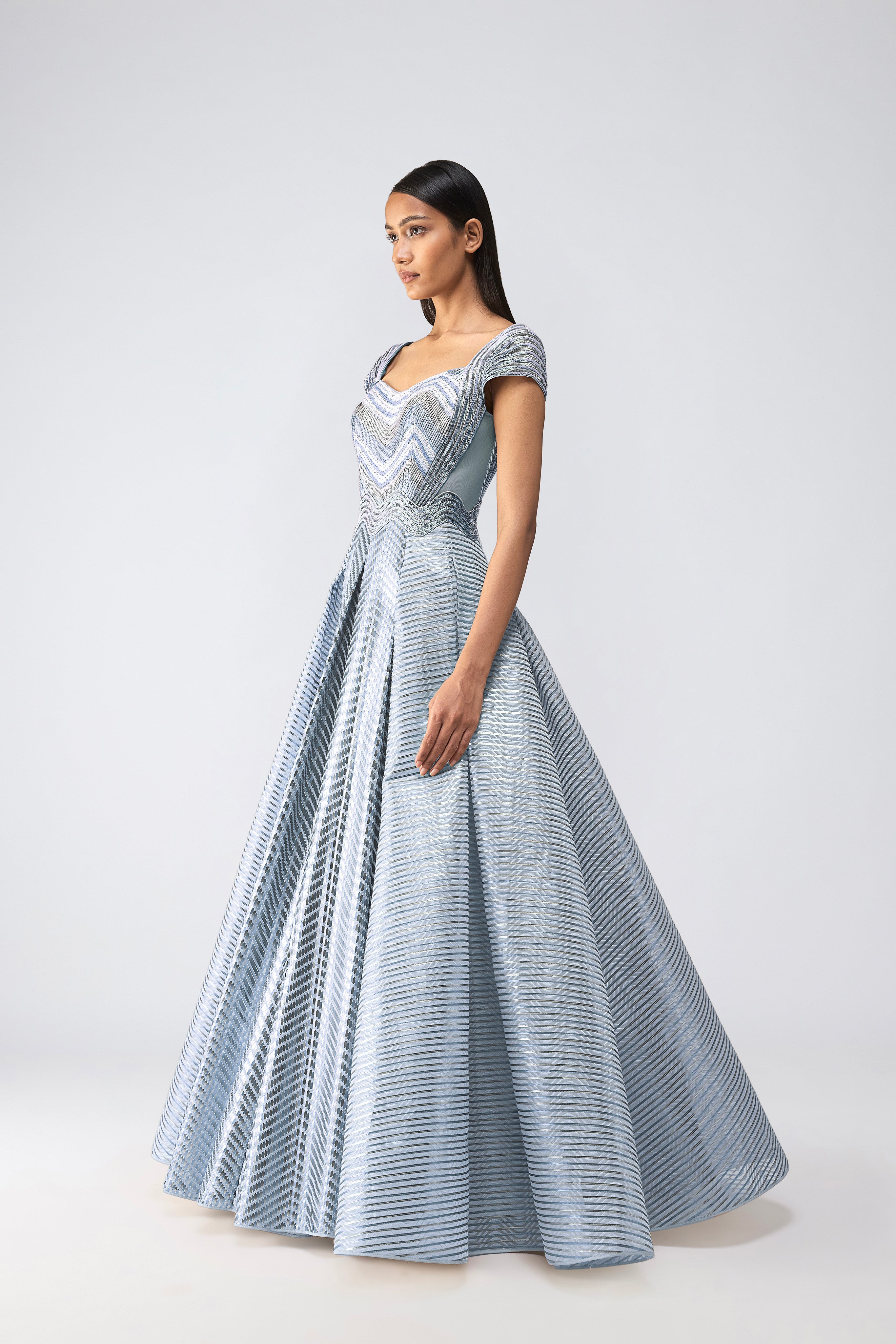 Metallic Scale Flared Gown