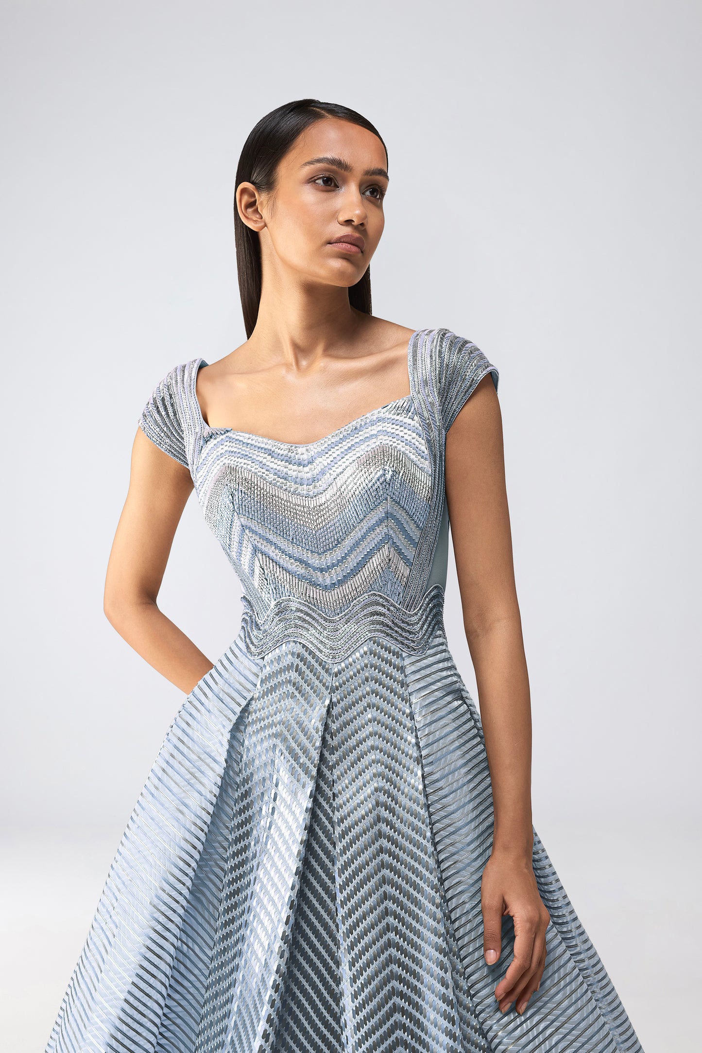 Metallic Scale Flared Gown