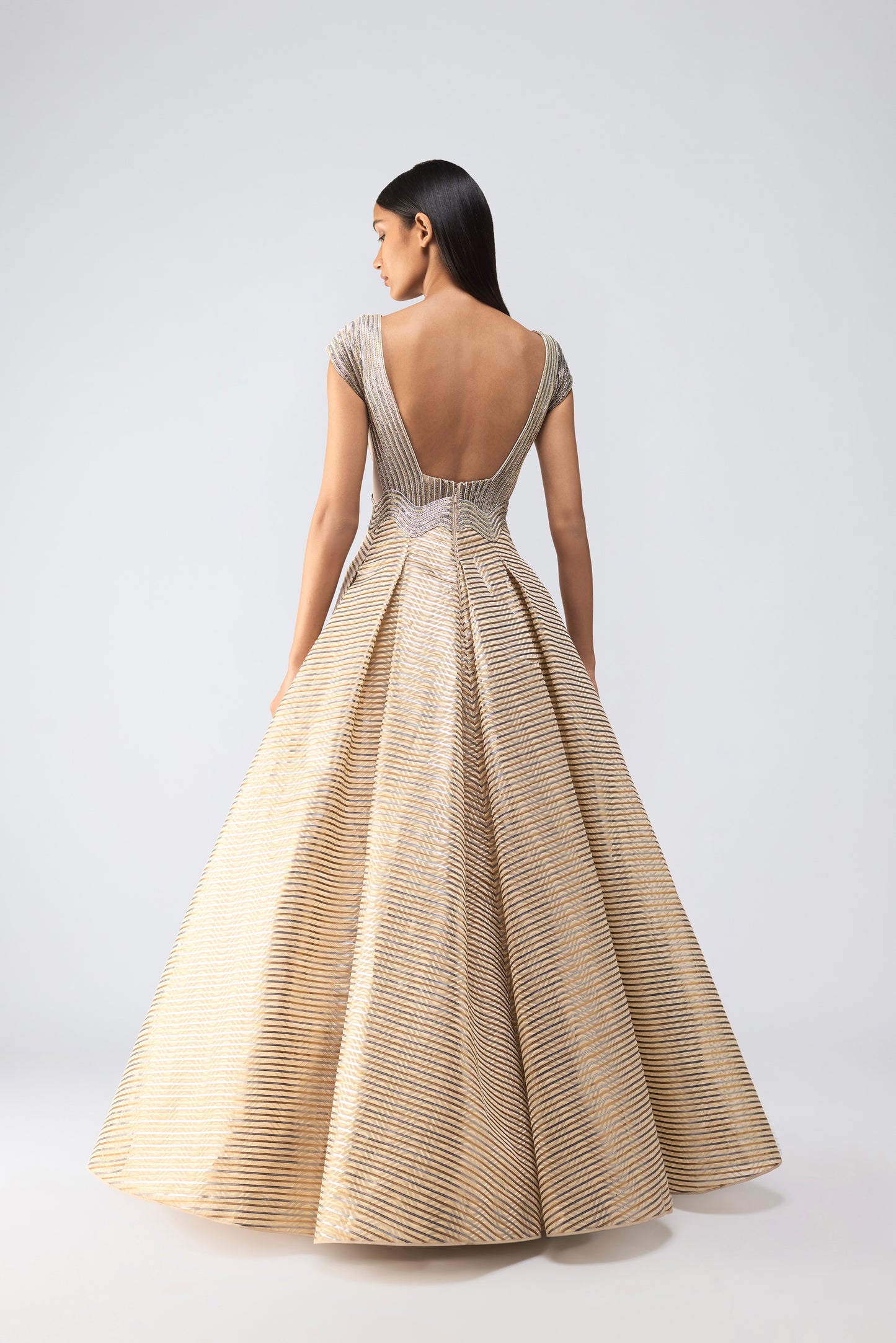 Metallic Scale Flared Gown
