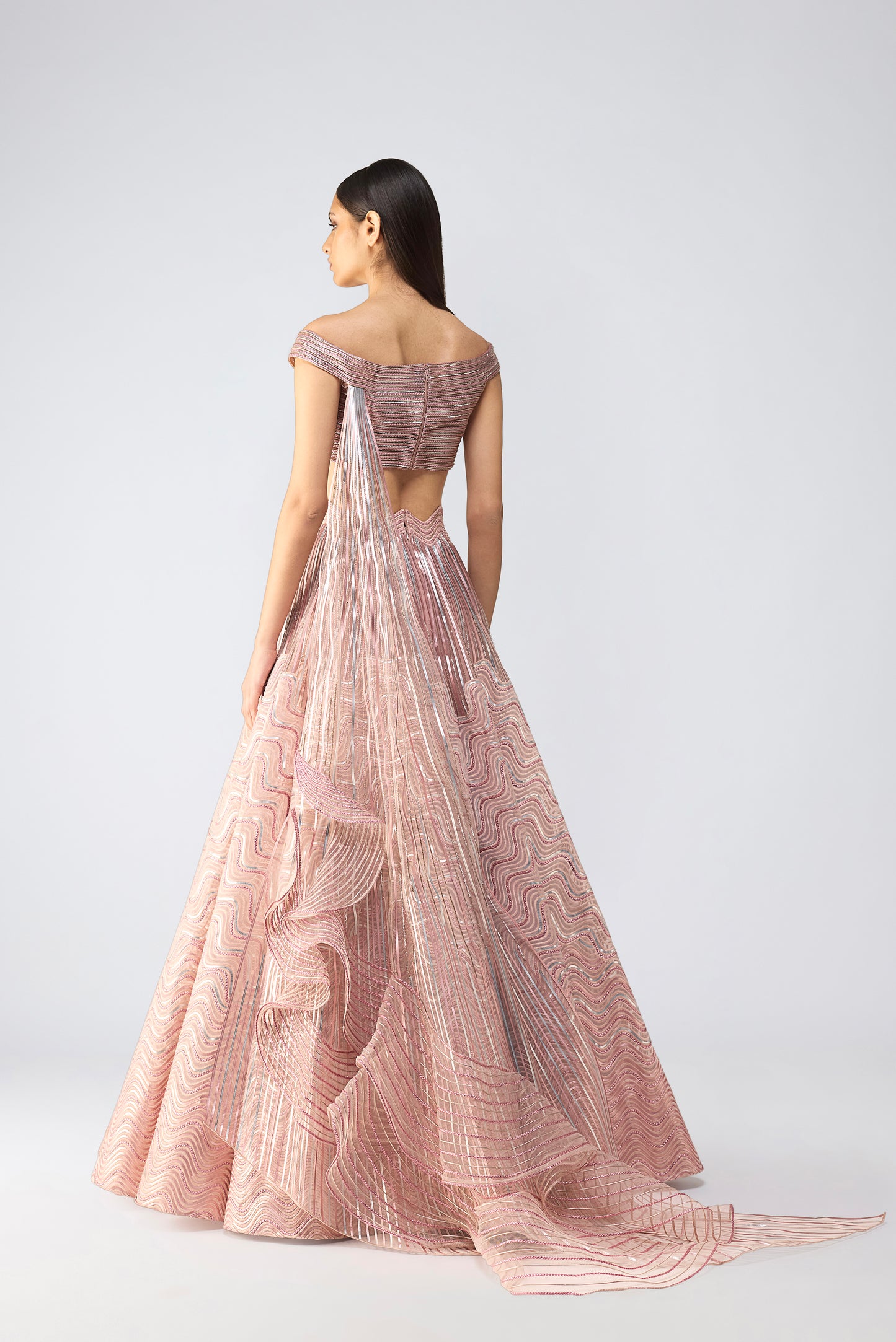 Corded Top With Metallic Skirt And Drape