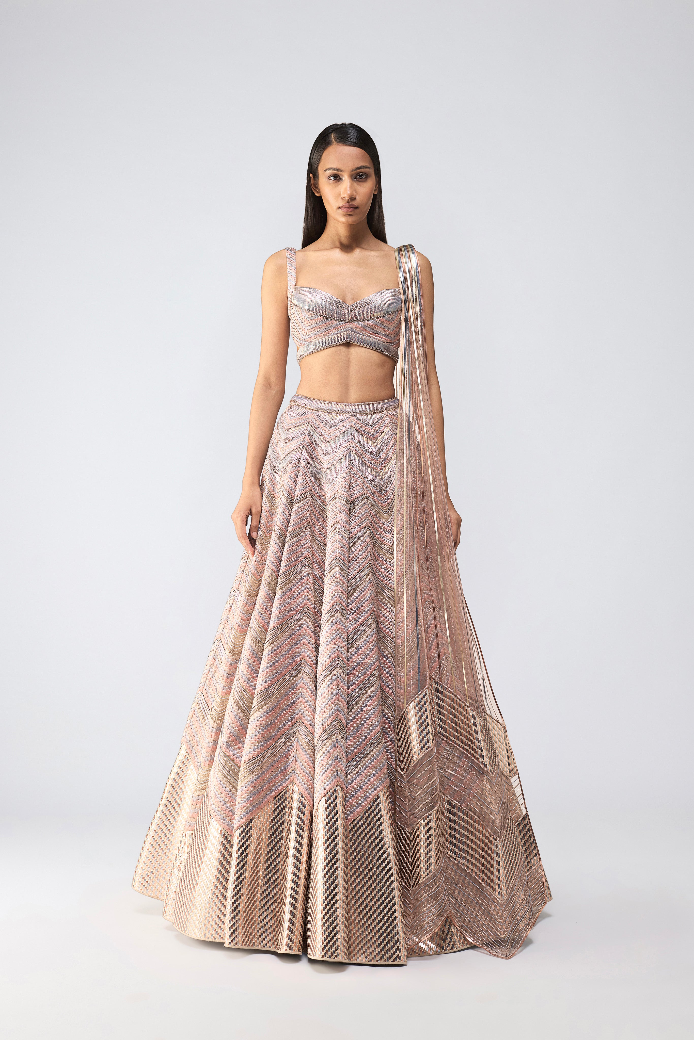 Metallic Scale Top And Skirt With Drape