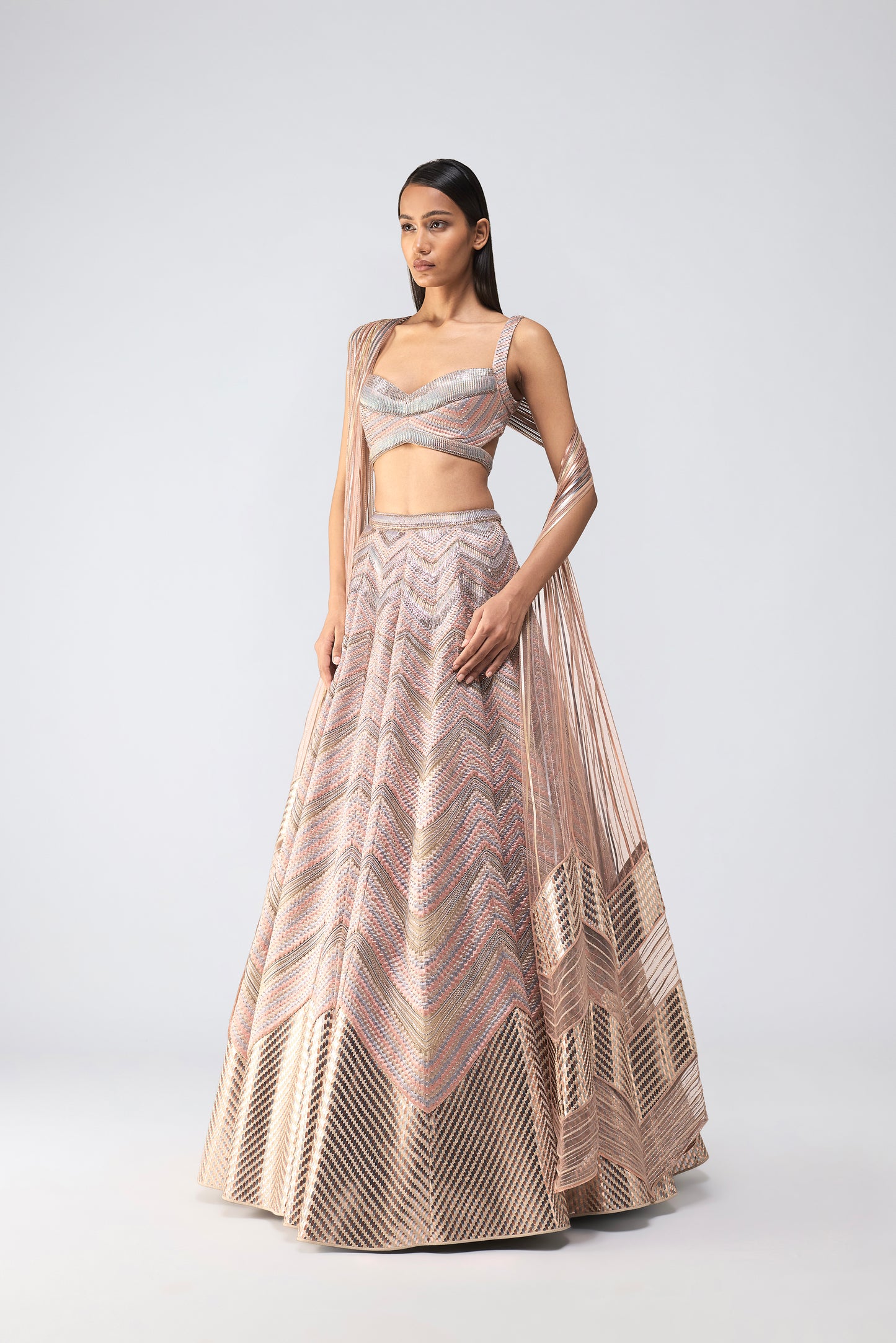 Metallic Scale Top And Skirt With Drape