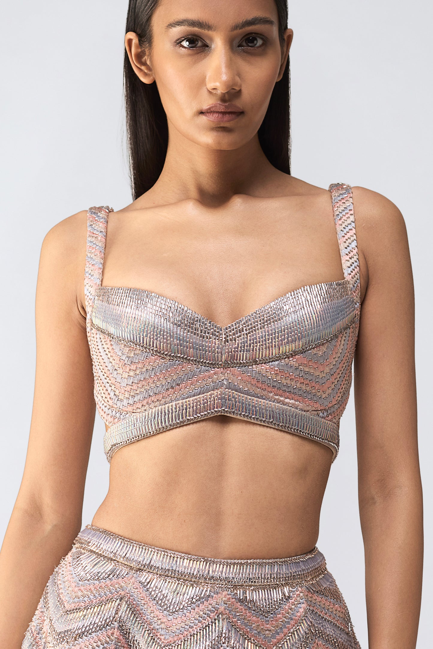 Metallic Scale Top And Skirt With Drape