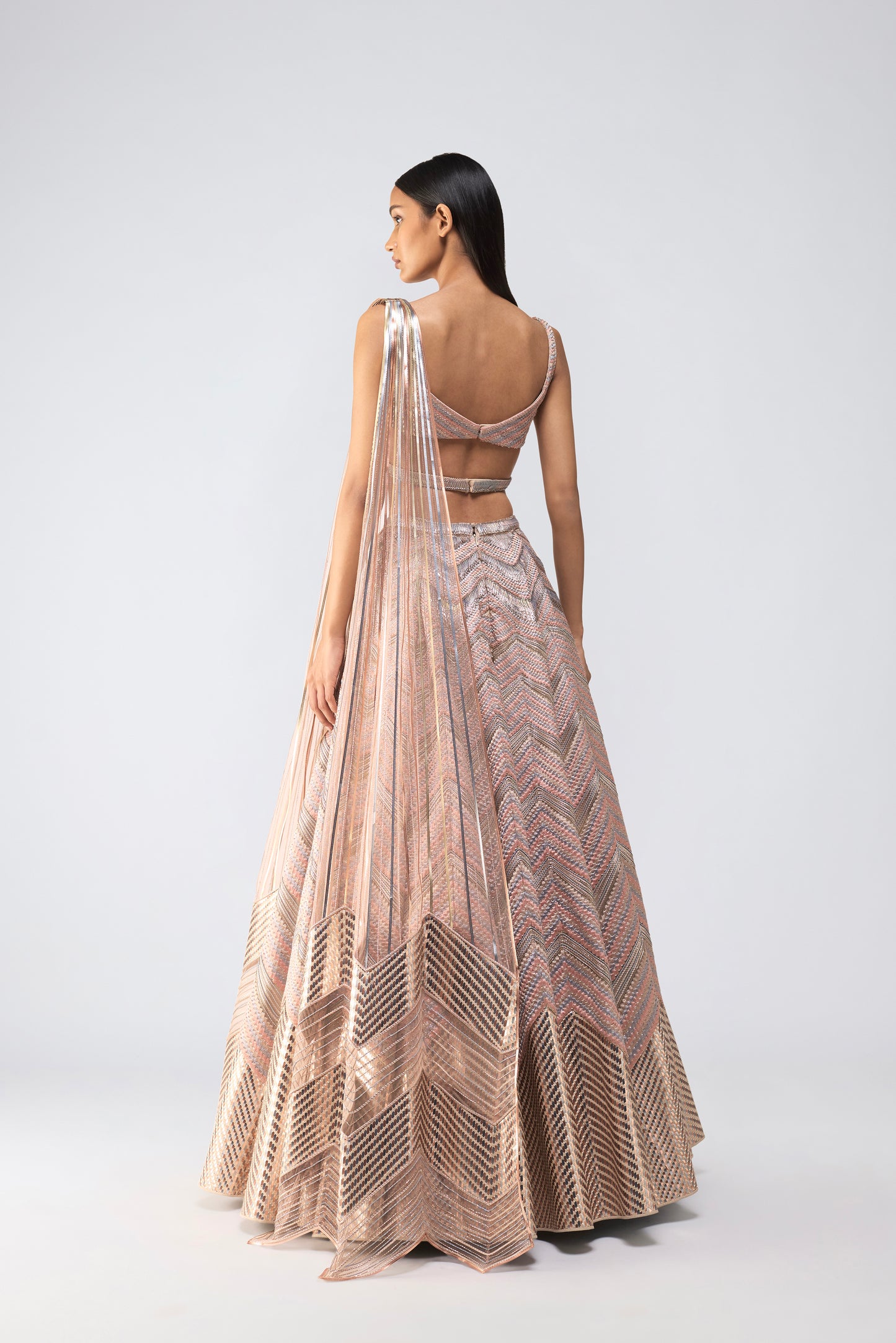 Metallic Scale Top And Skirt With Drape
