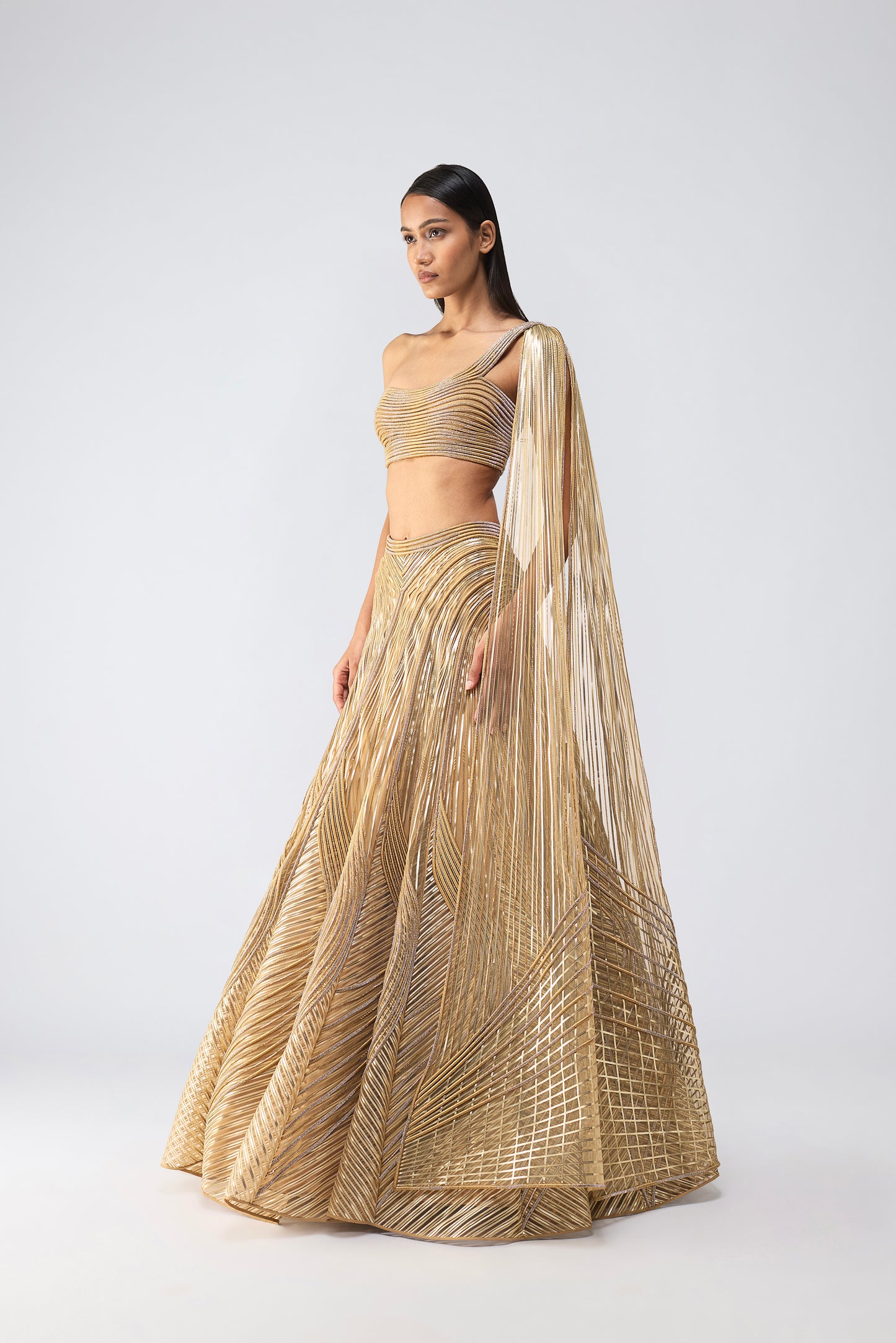 Structured Crystalvein Top With Drape And Skirt
